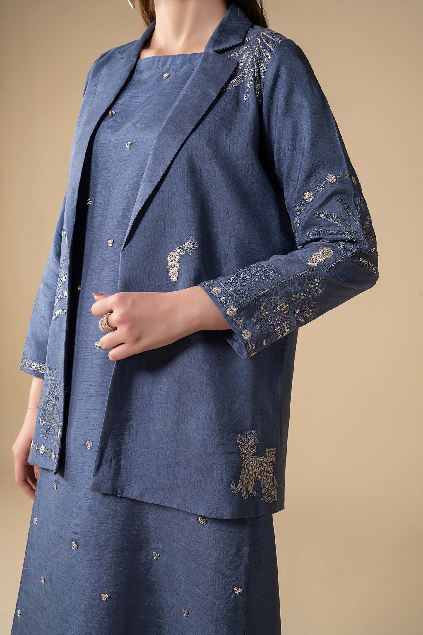 2 Pc Embroidered Raw Silk Suit