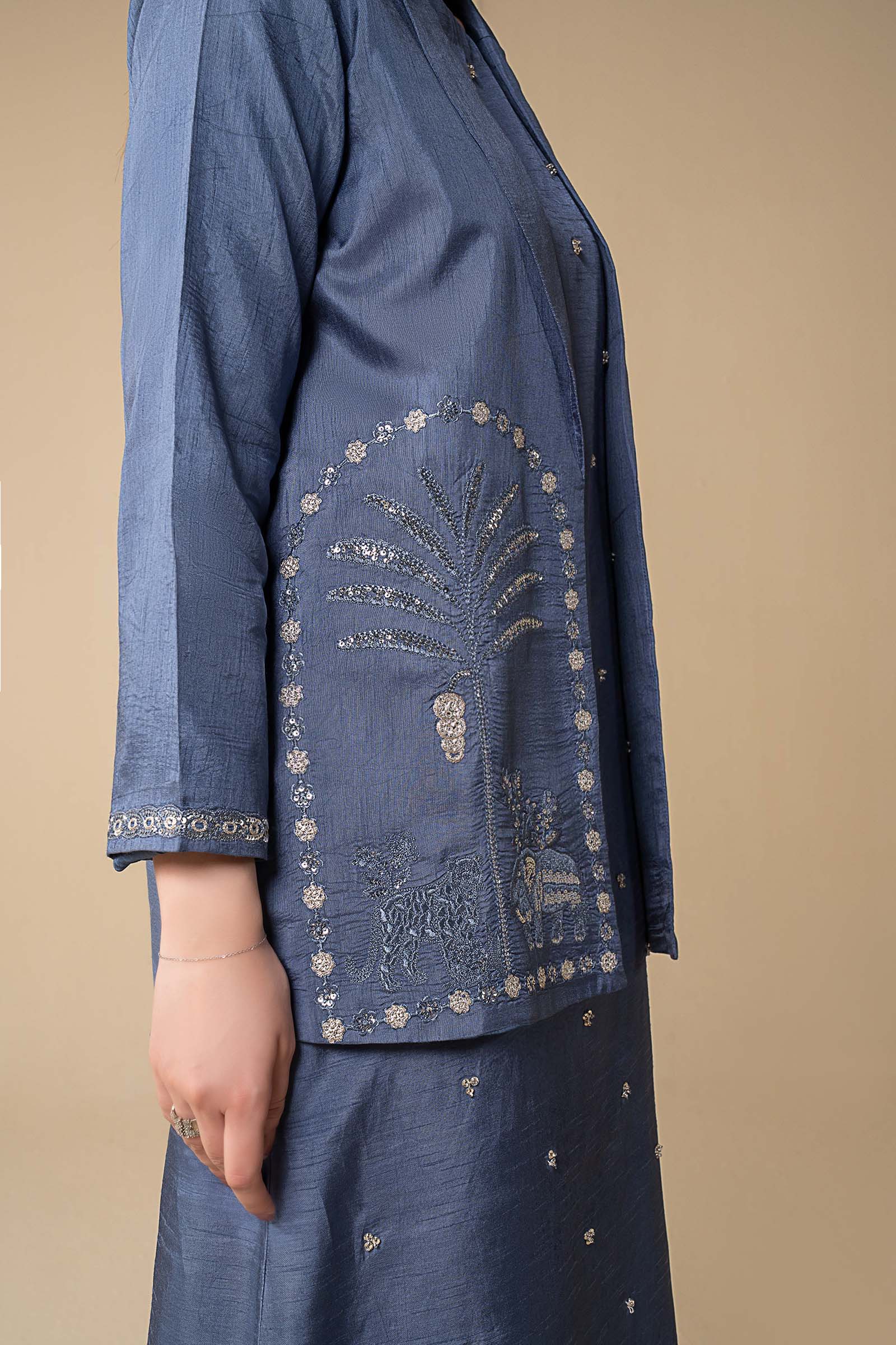2 Pc Embroidered Raw Silk Suit