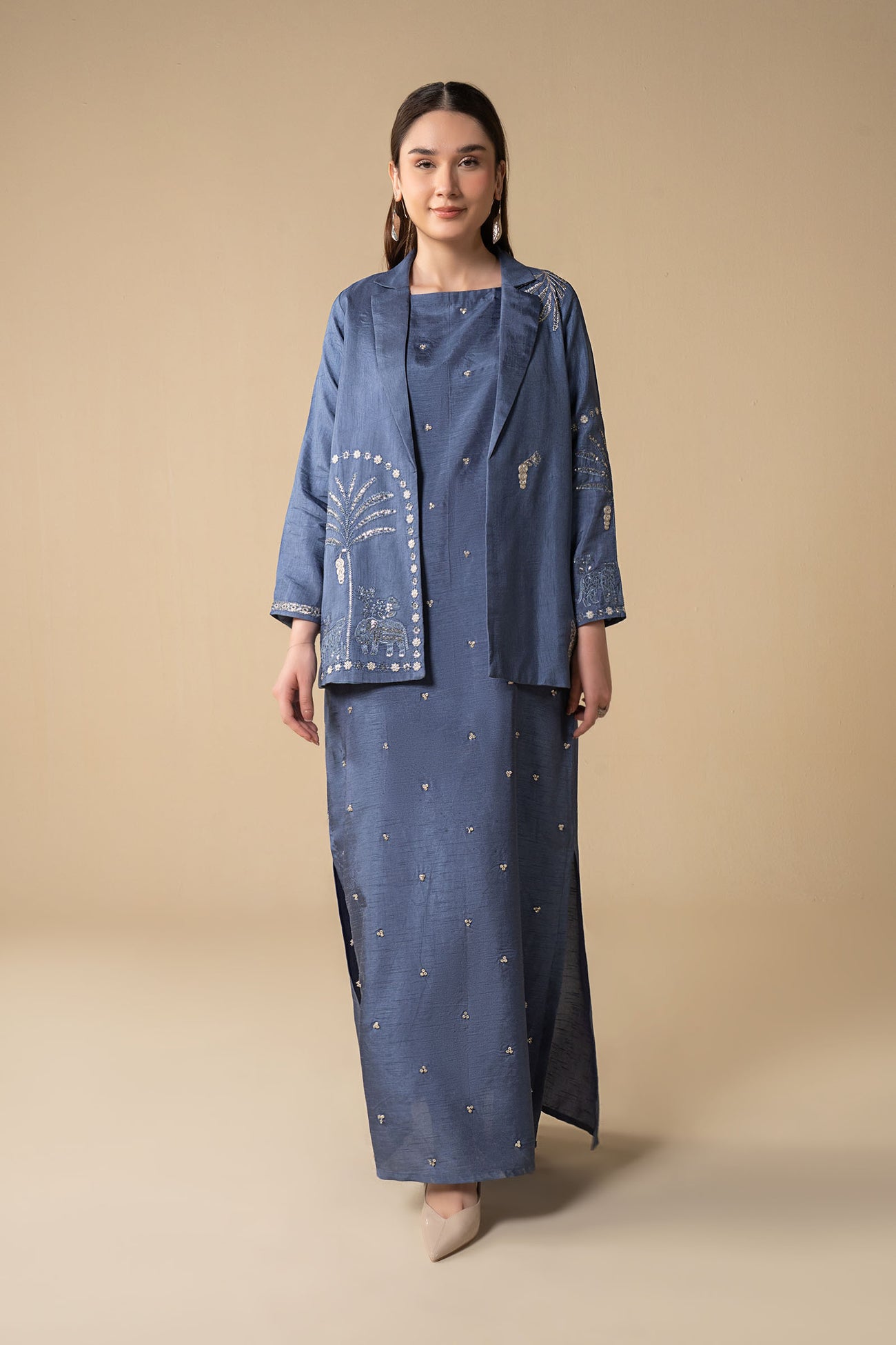 2 Pc Embroidered Raw Silk Suit