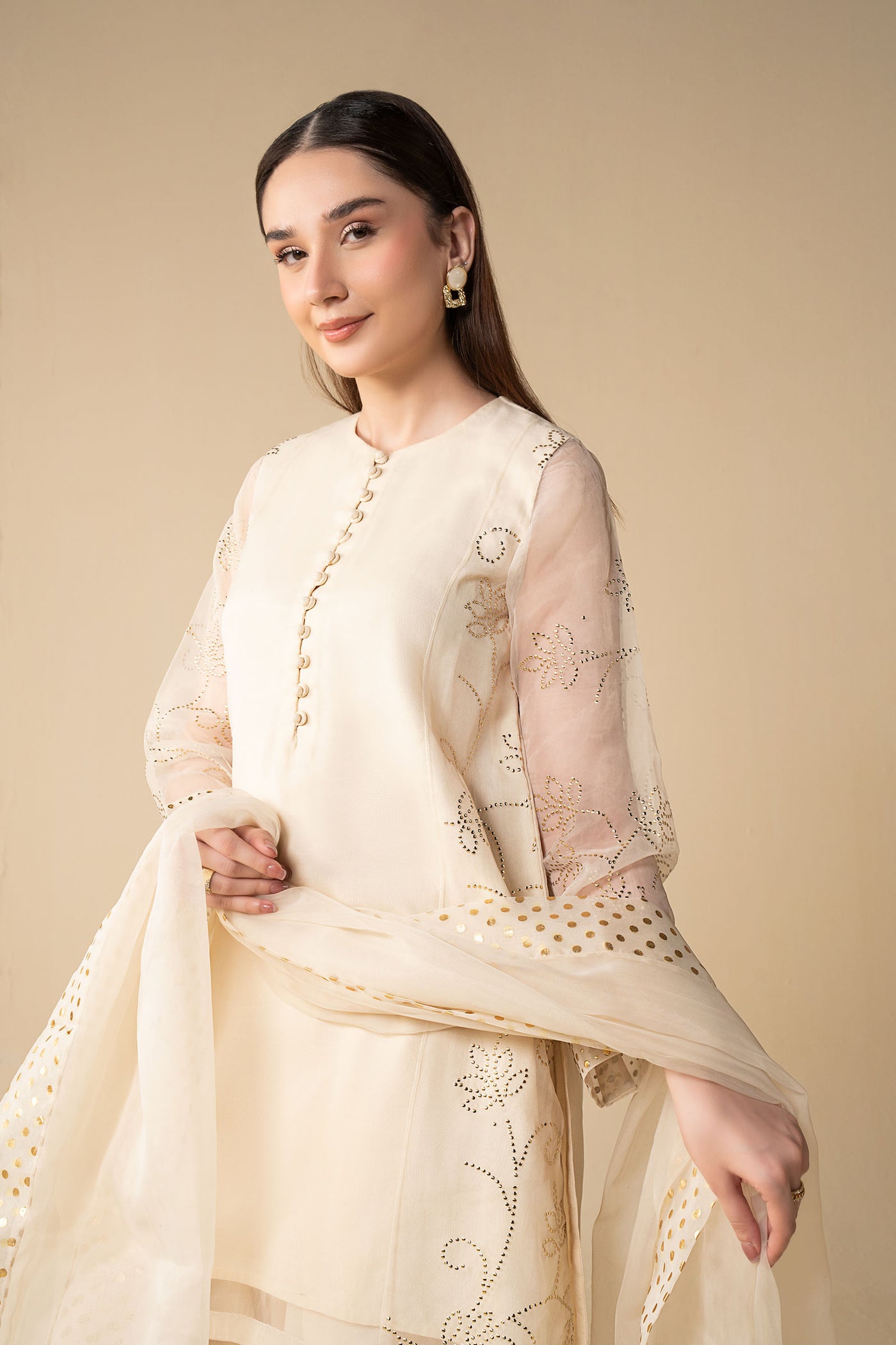 3 Pc Embellished Organza Suit