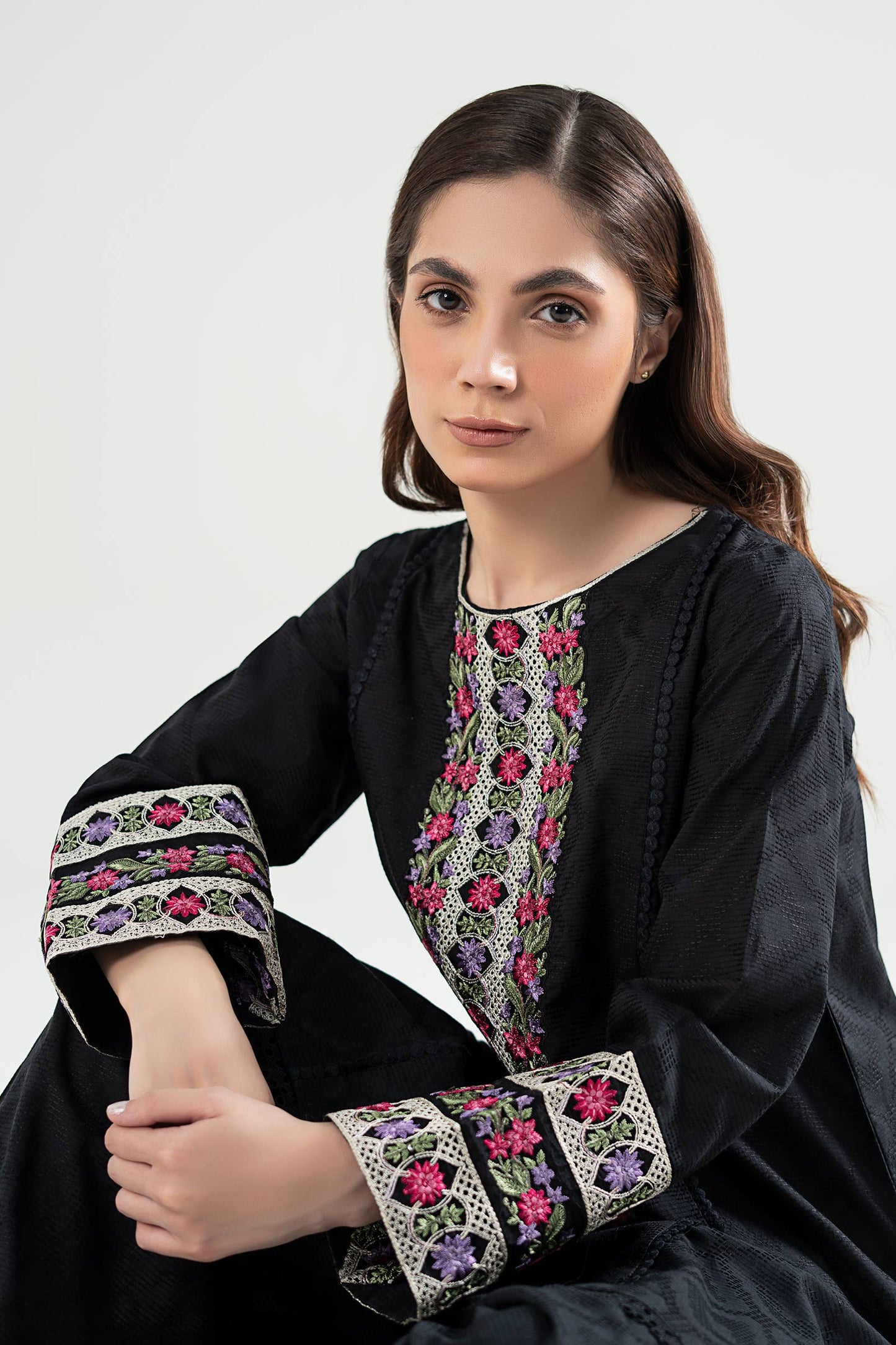 2 Pc Embroidered Textured Suit