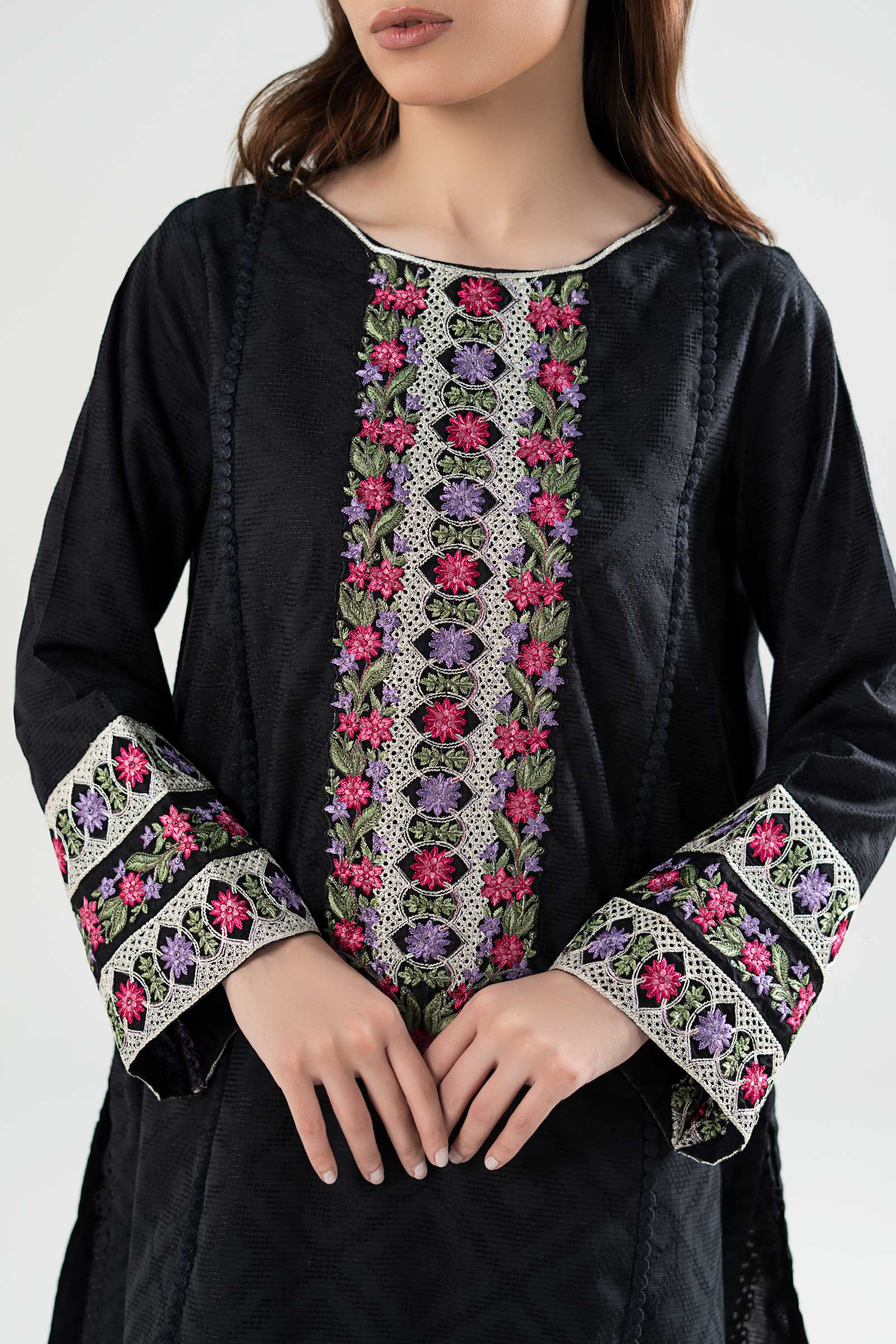 2 Pc Embroidered Textured Suit