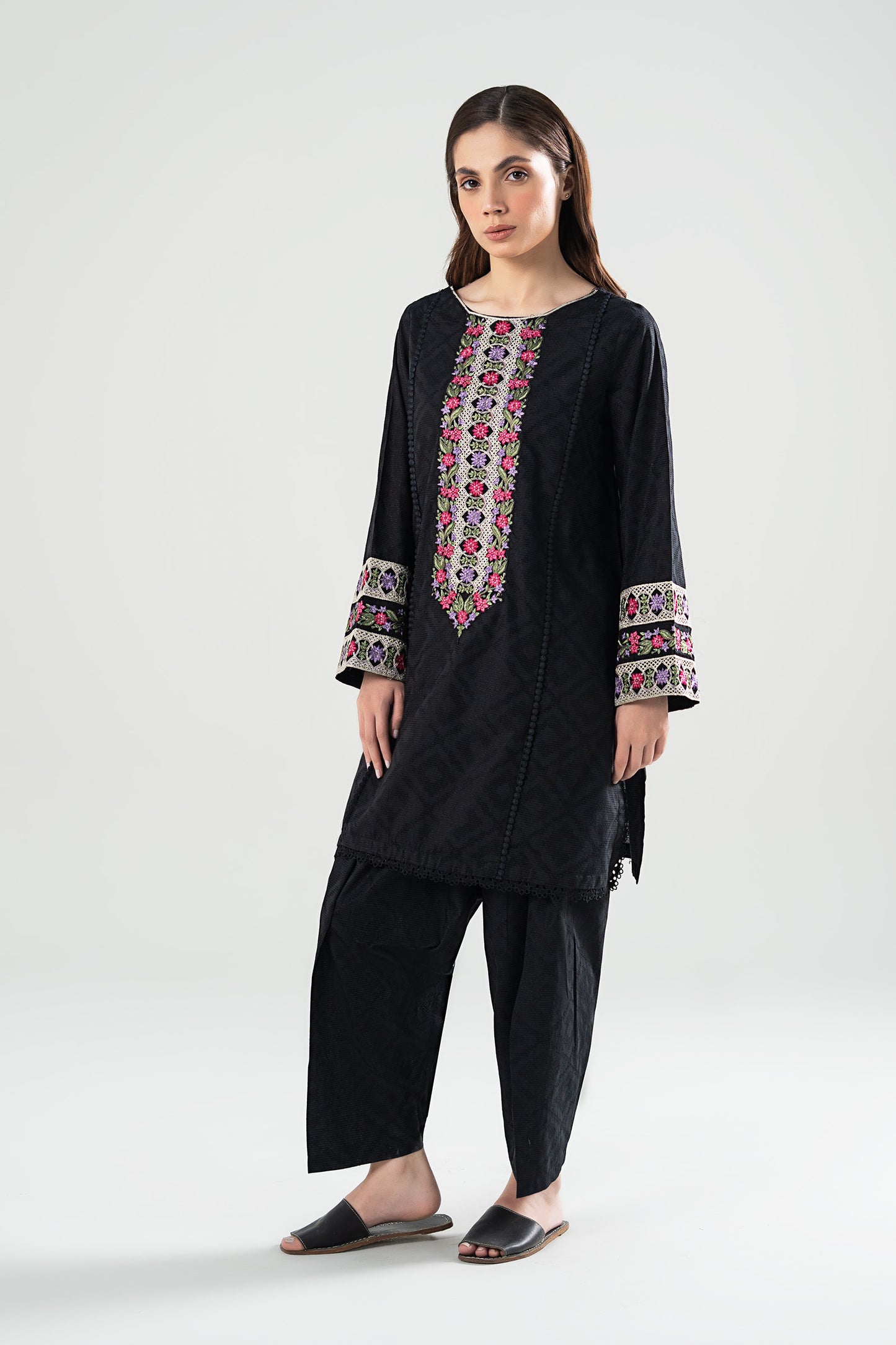 2 Pc Embroidered Textured Suit