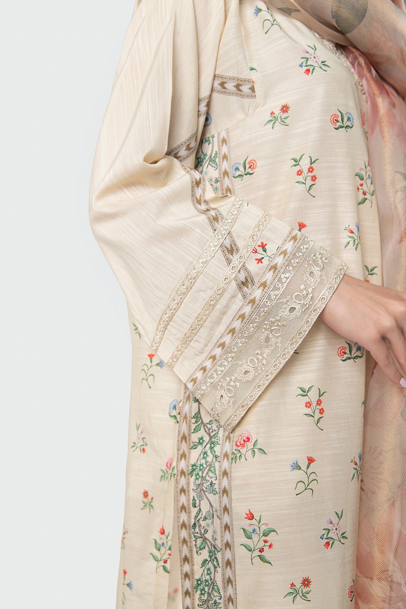 3 Pc Printed Slub Suit