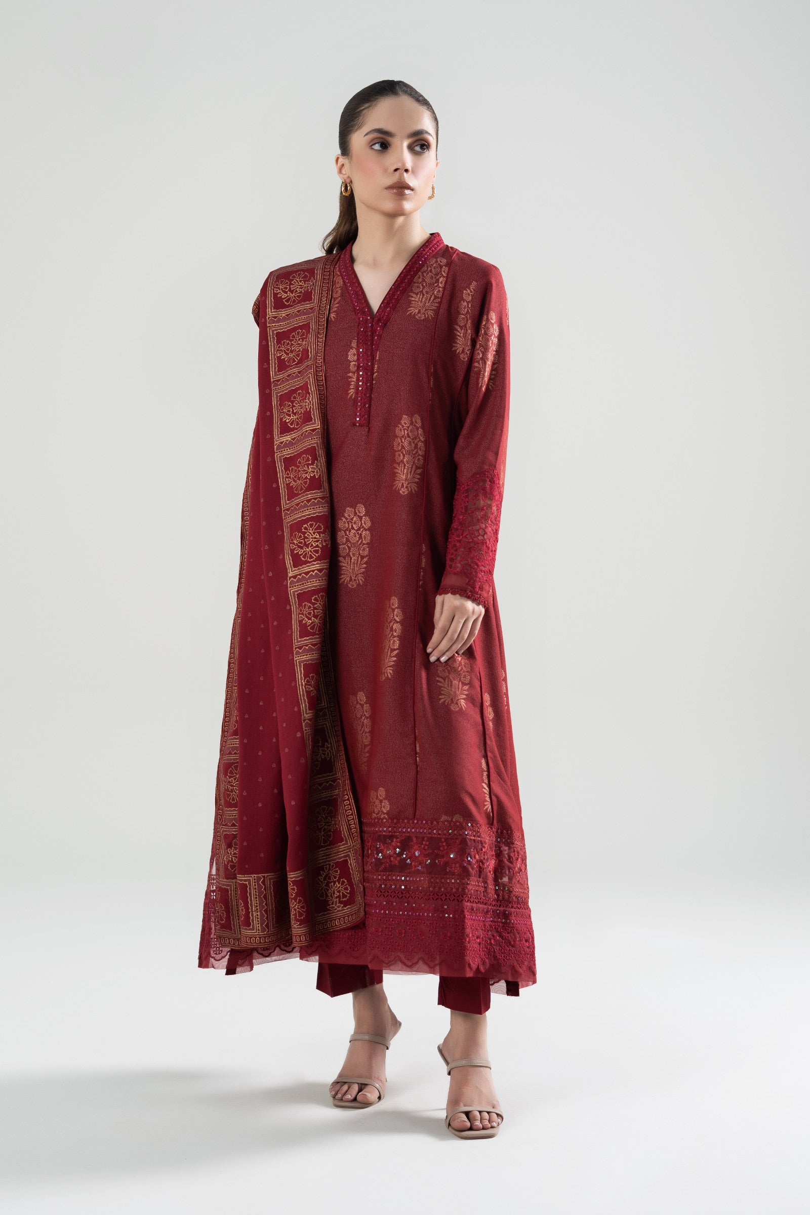3 Pc Embroidered Jacquard Suit