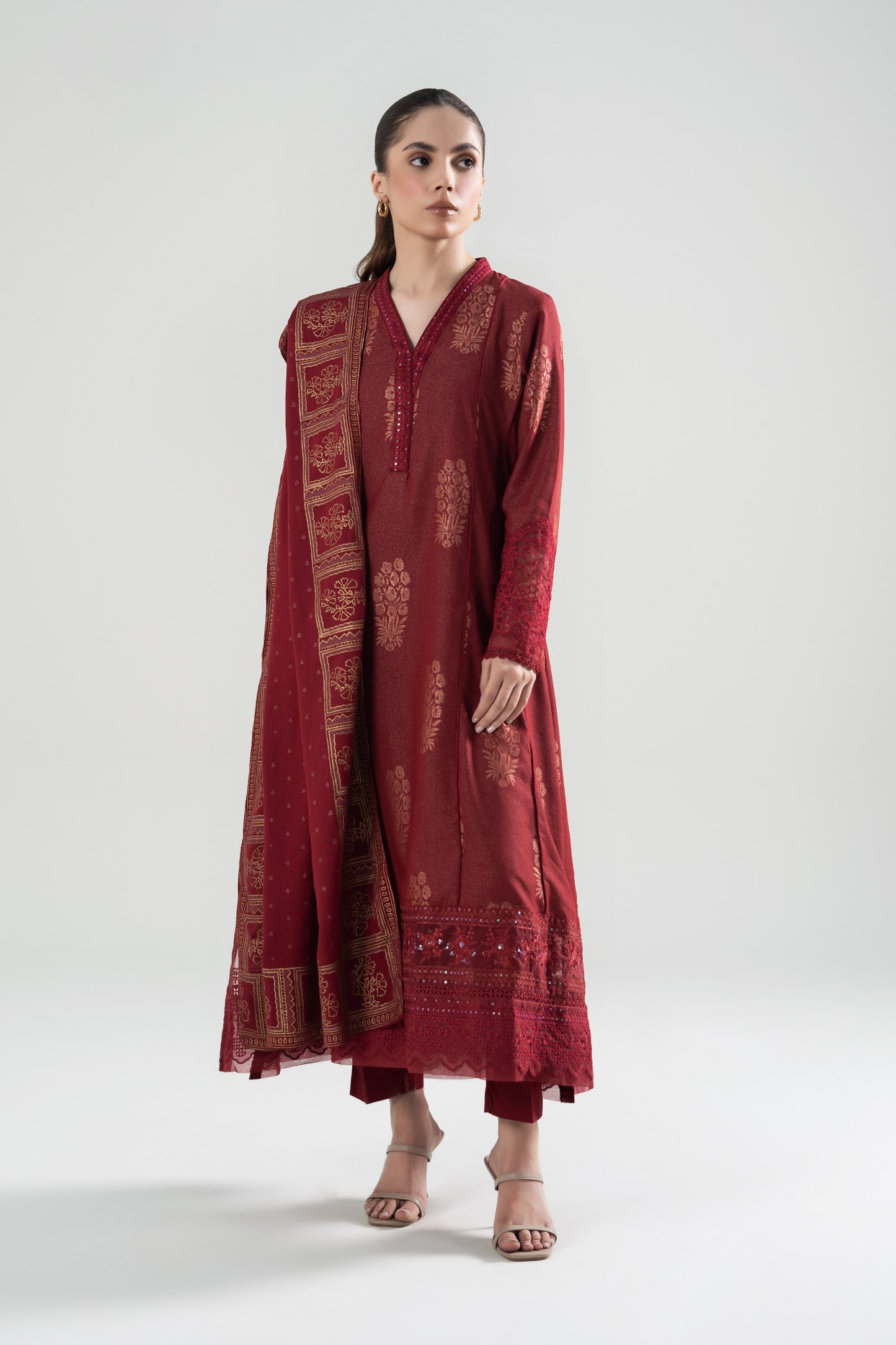 3 Pc Embroidered Jacquard Suit