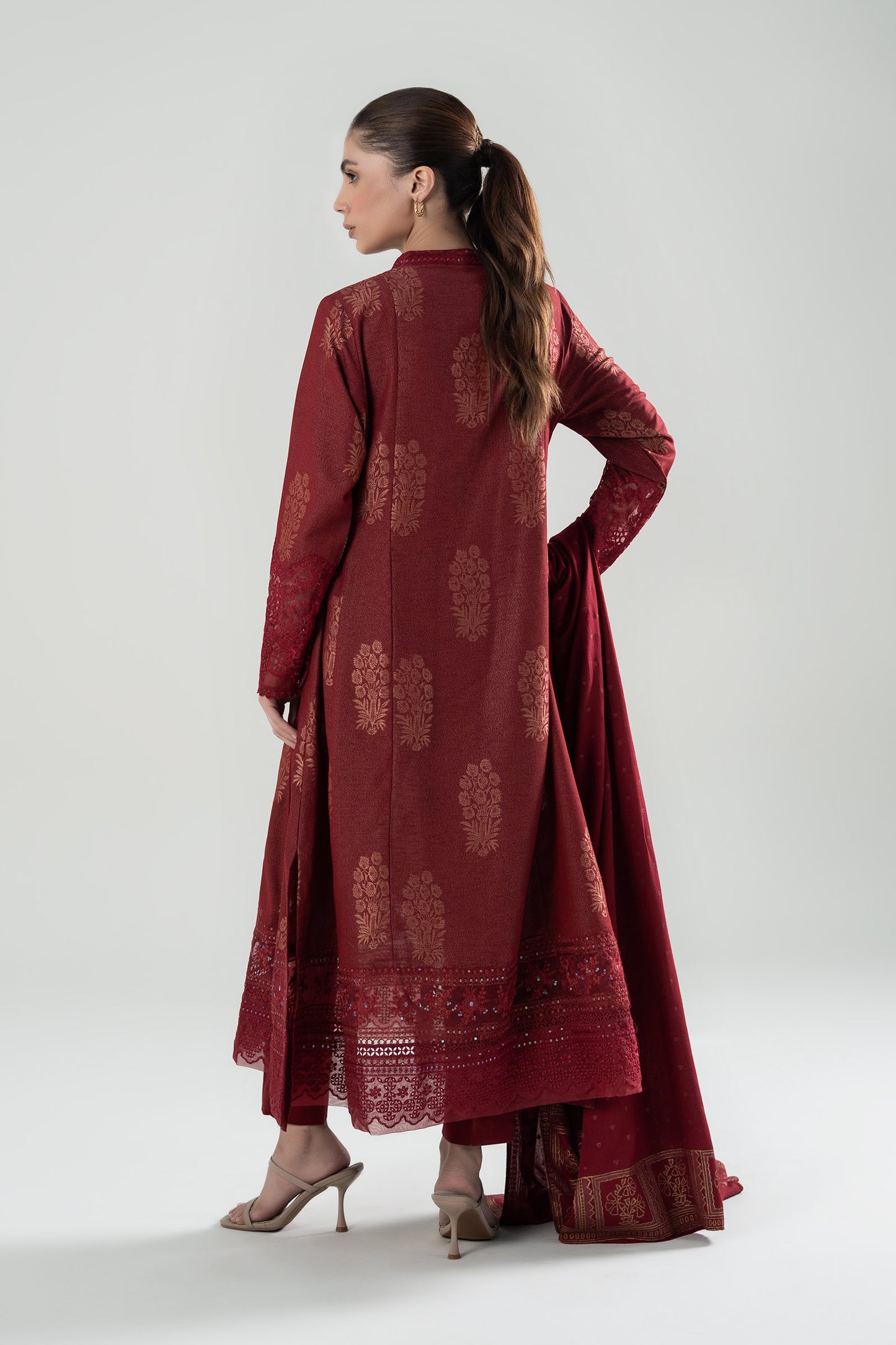 3 Pc Embroidered Jacquard Suit