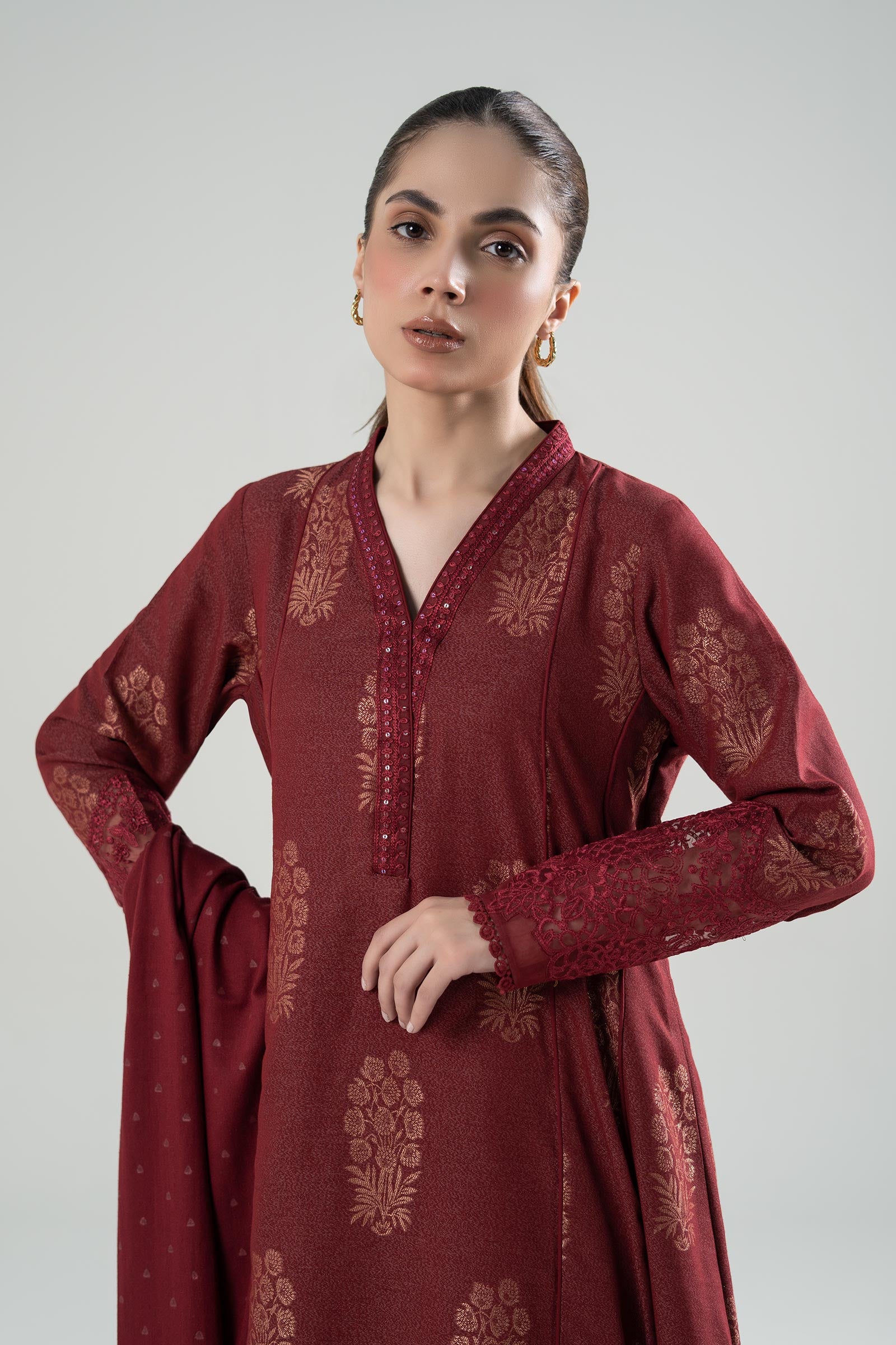 3 Pc Embroidered Jacquard Suit