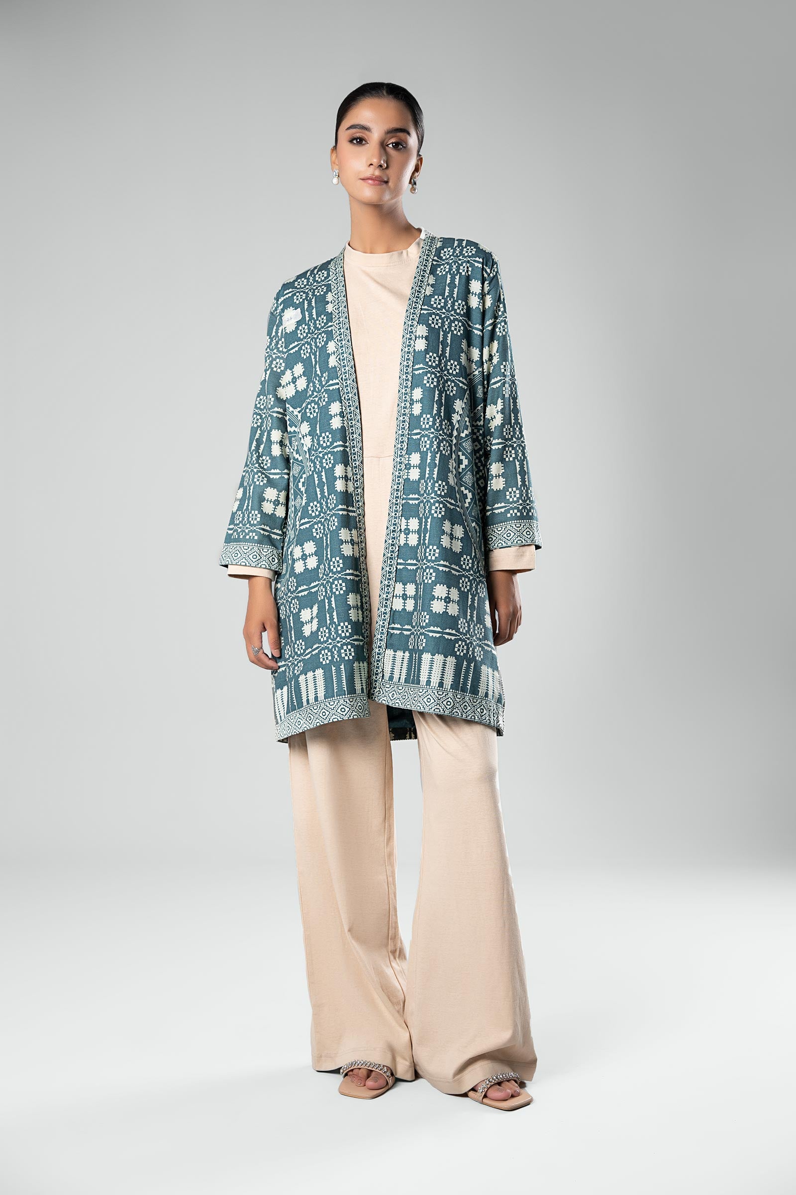 Printed Khaddar Kimono Jacket
