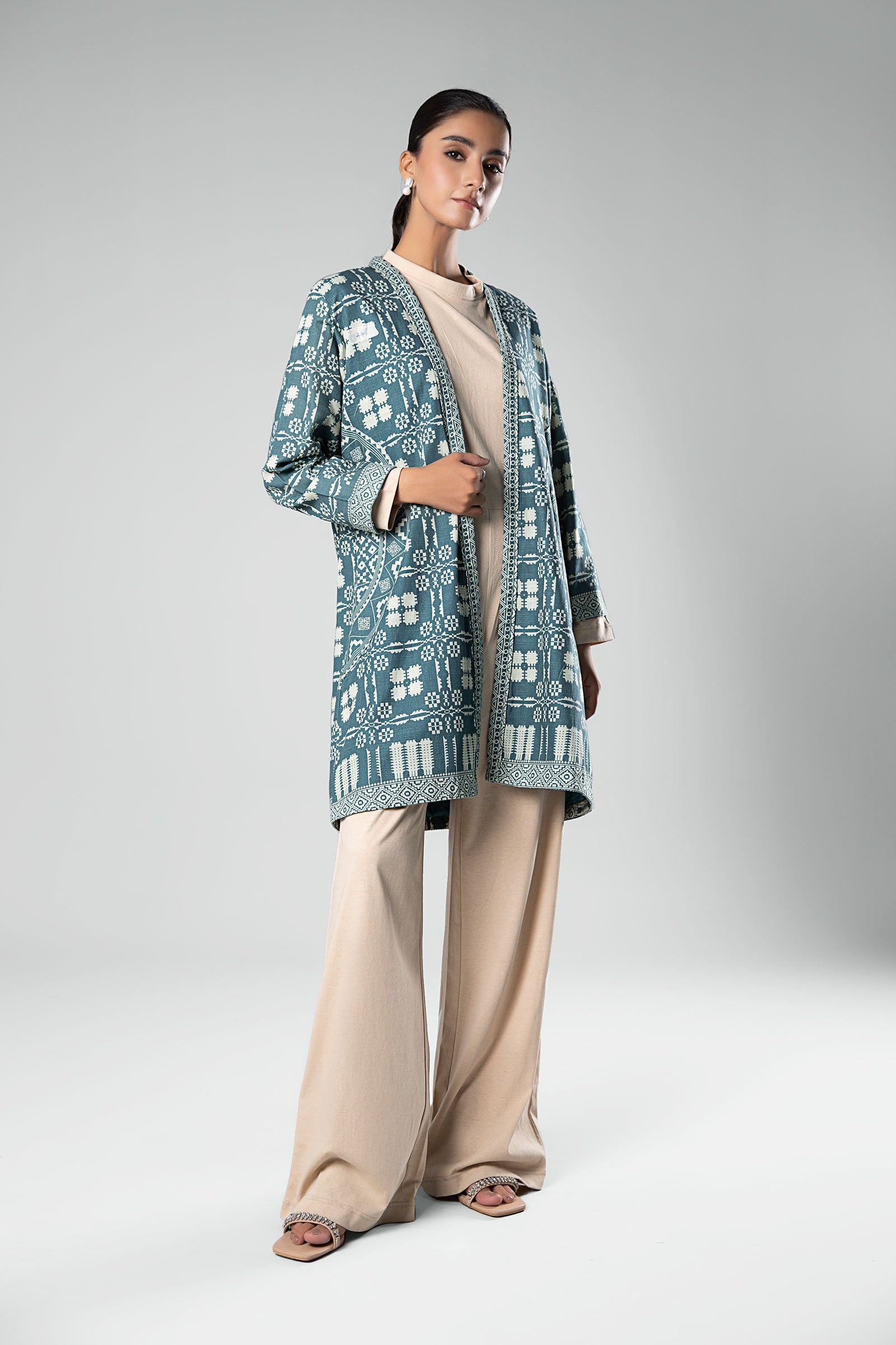 Printed Khaddar Kimono Jacket