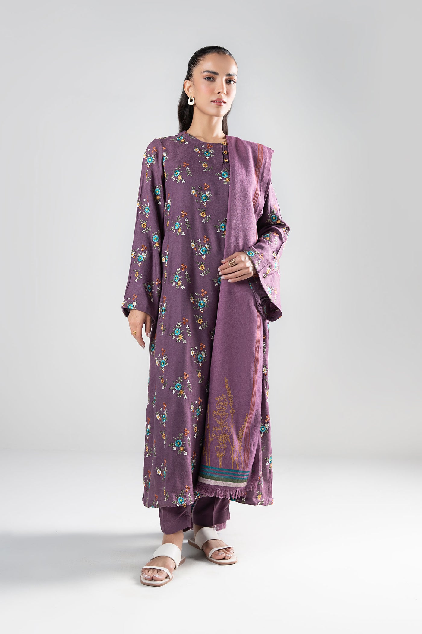 3 Pc Embroidered Wool Suit