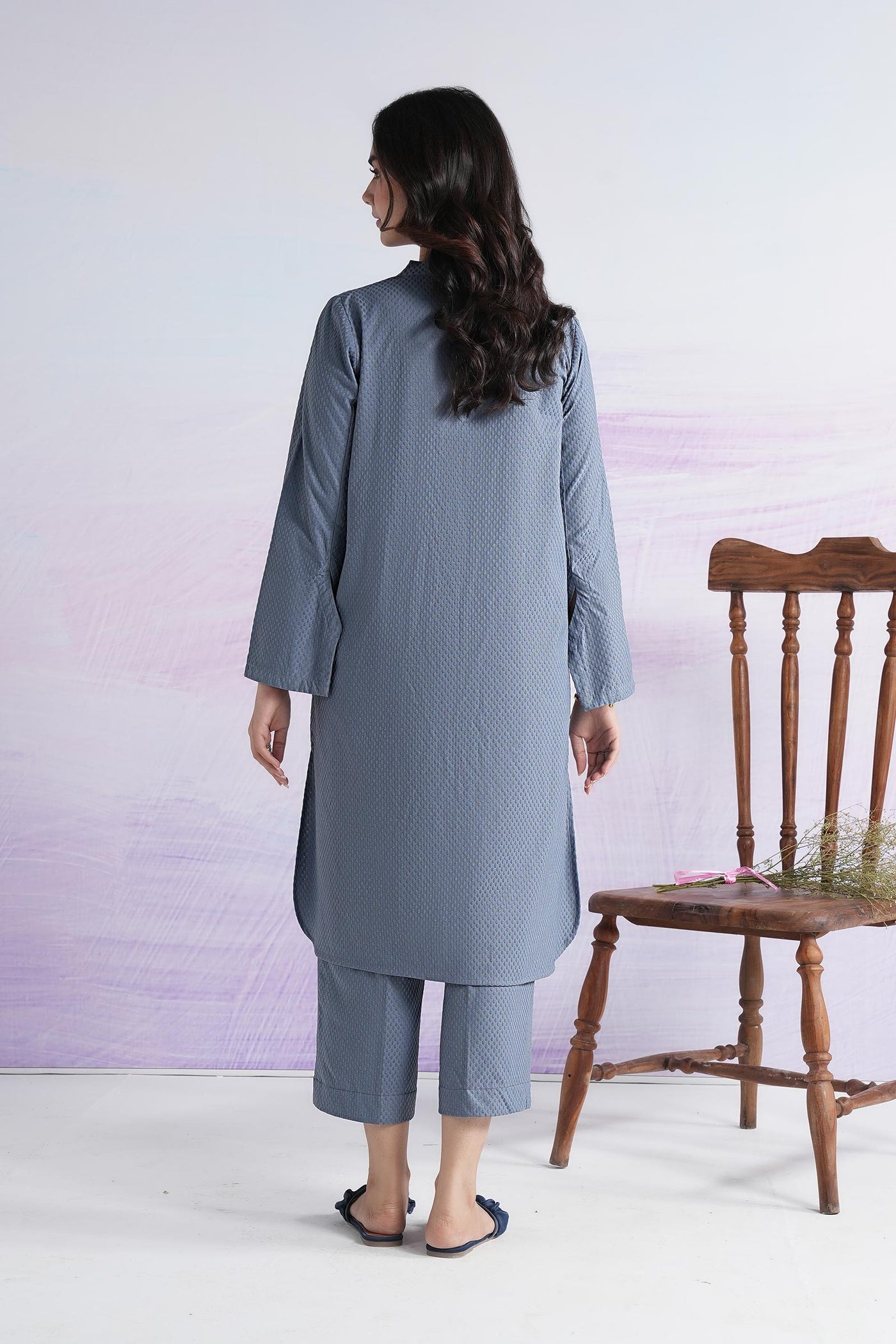 2 Pc Dyed Textured Knit Suit
