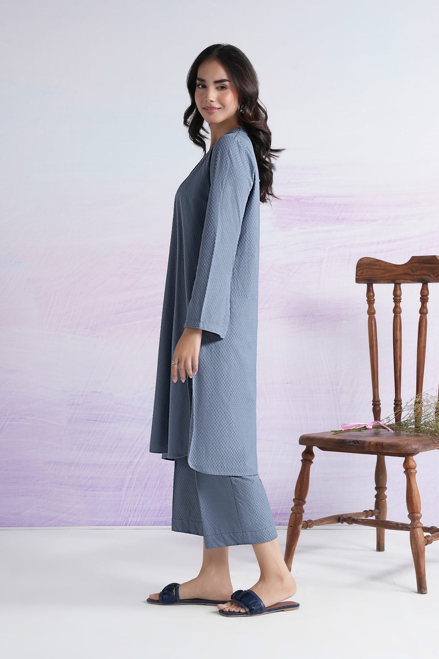 2 Pc Dyed Textured Knit Suit