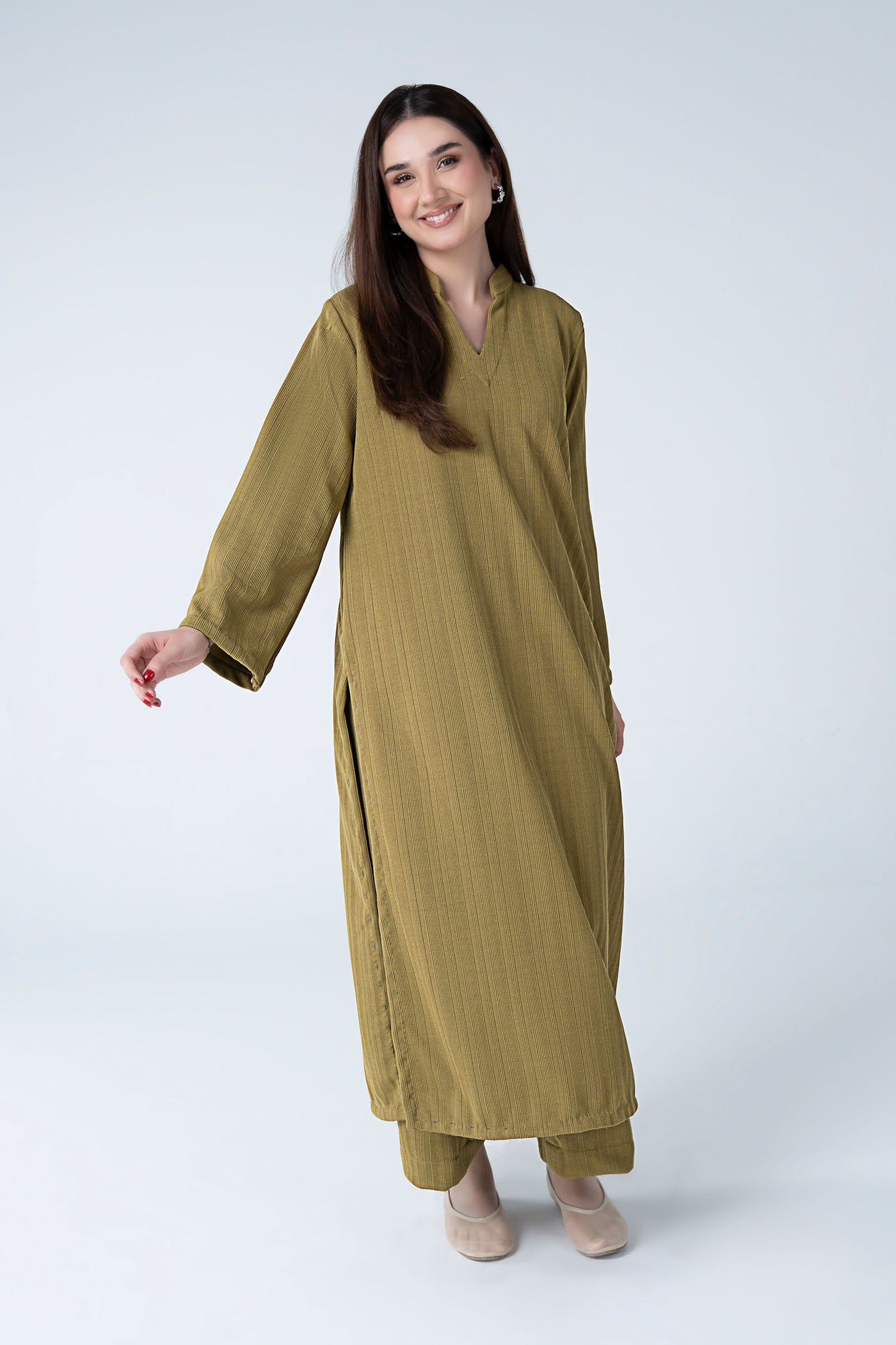 2 Pc Dyed Striped Knitted Suit