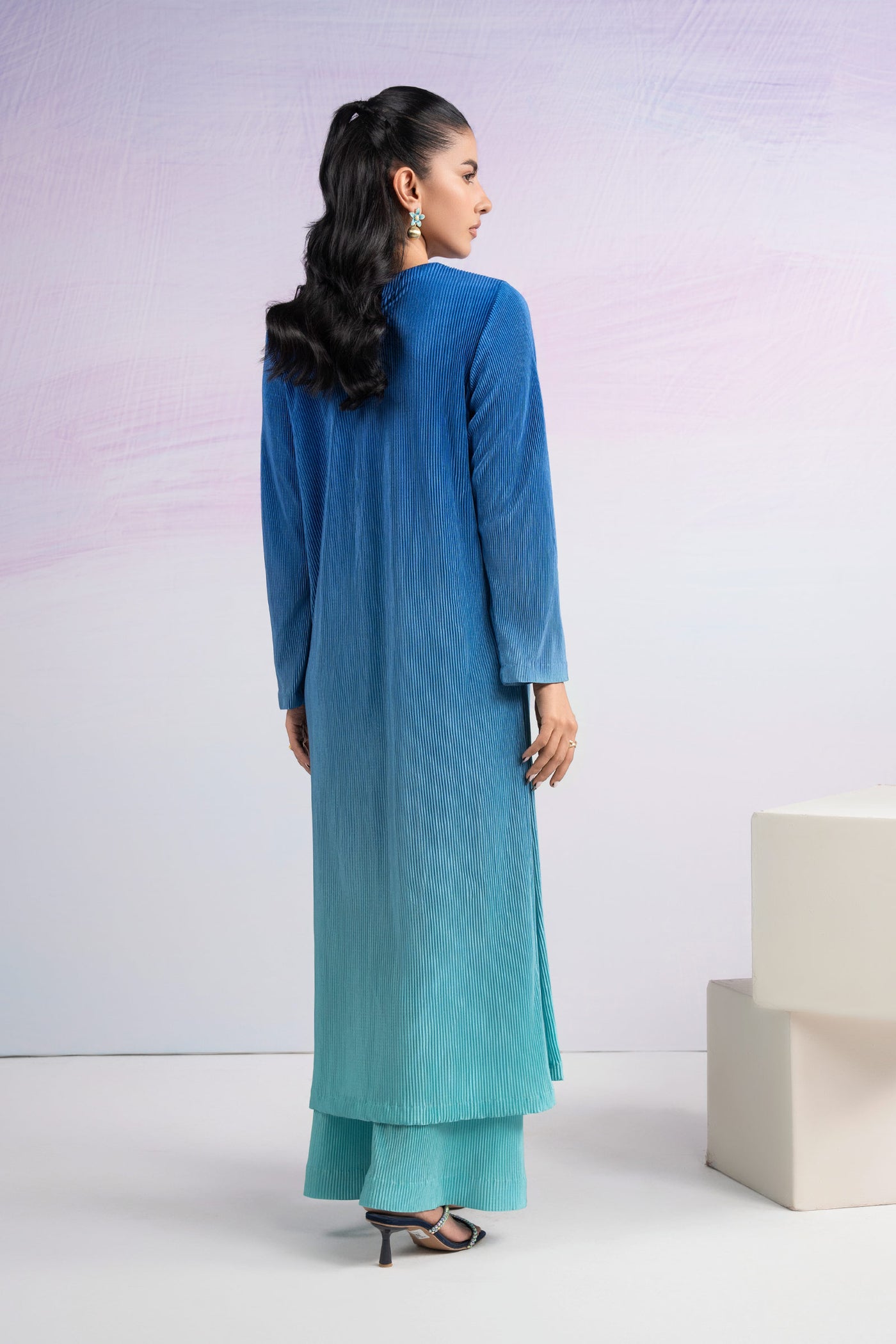 2 Pc Dyed Pleated Silk Striped Suit