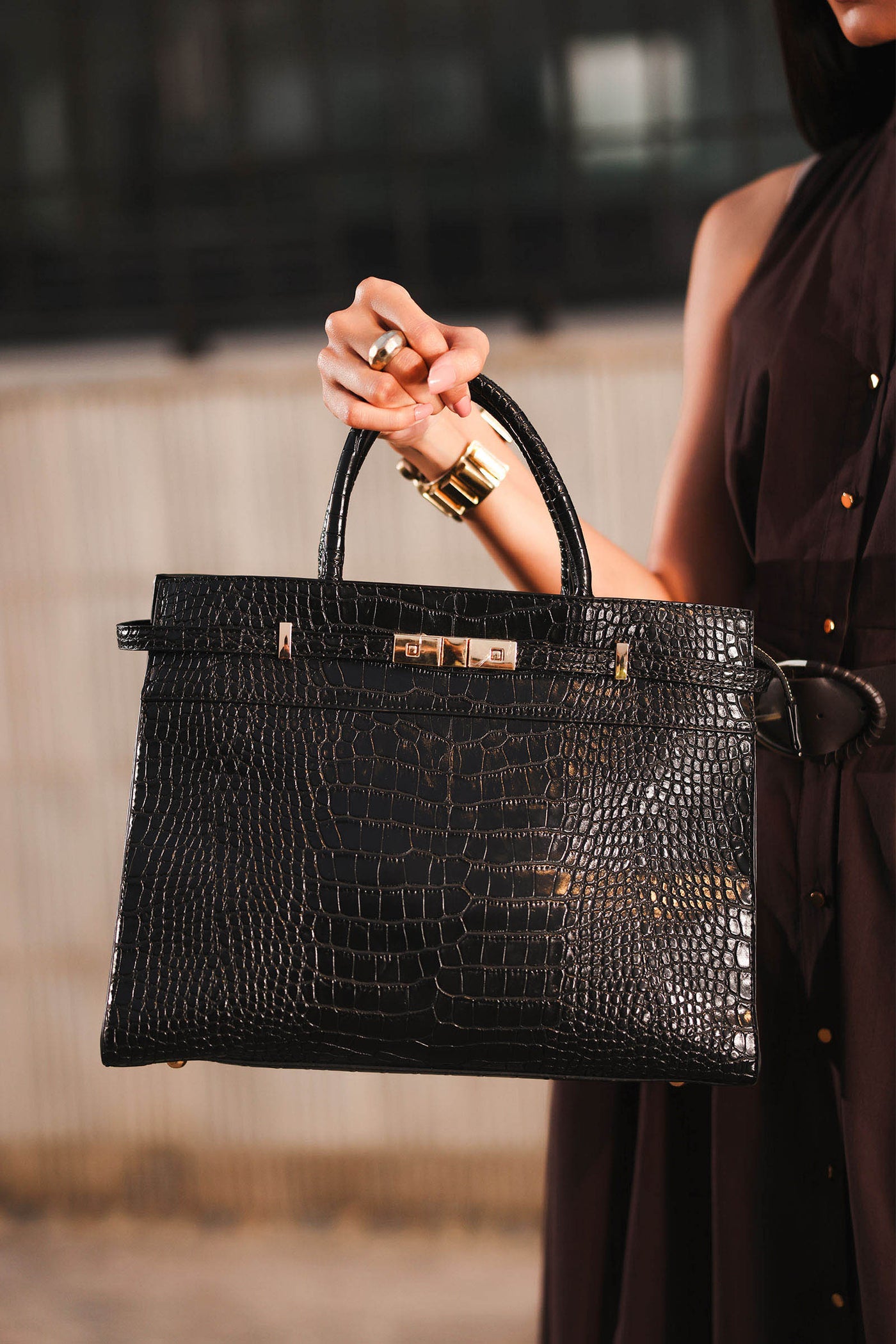 Belted Croc Tote
