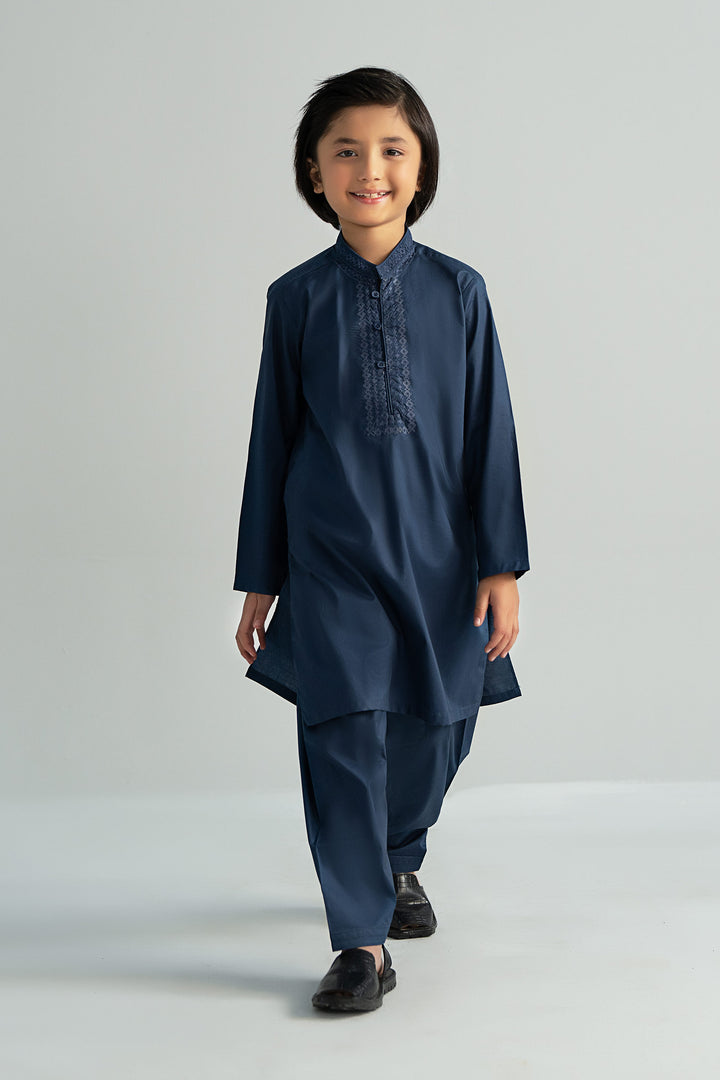2 Piece Embroidered Cotton Suit All Products MK2P251-6YR-NVY