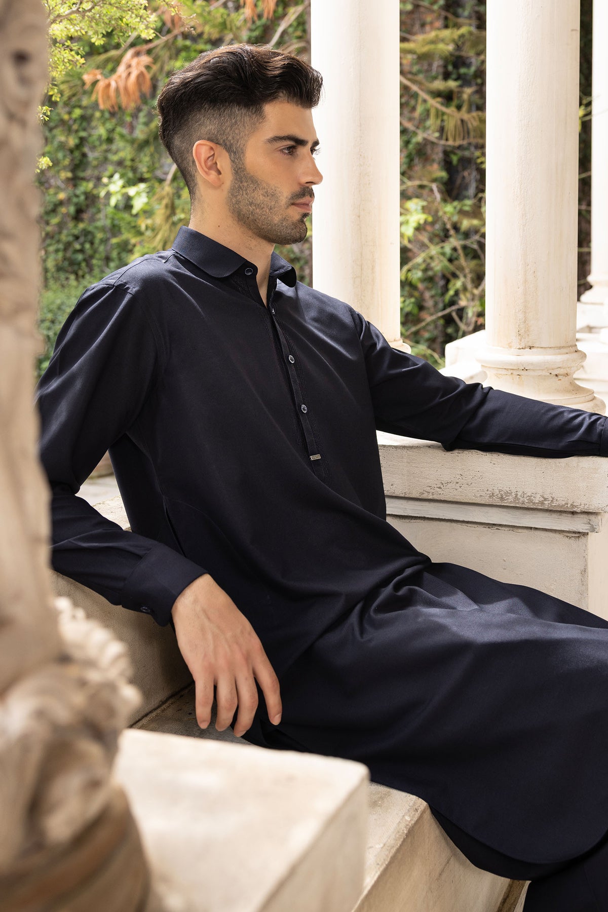 2 Piece Embroidered Blended Suit