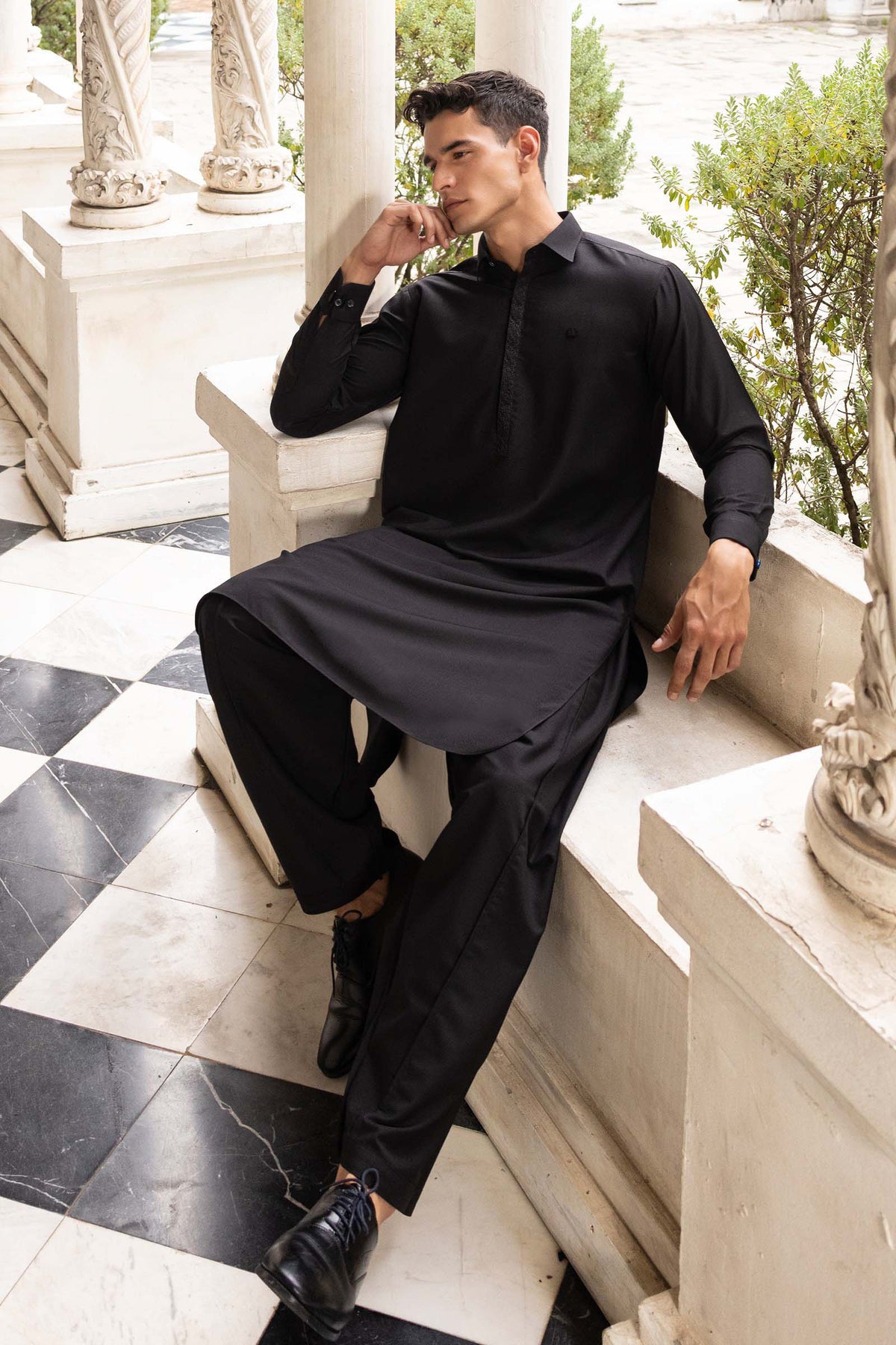 2 Piece Embroidered Blended Suit