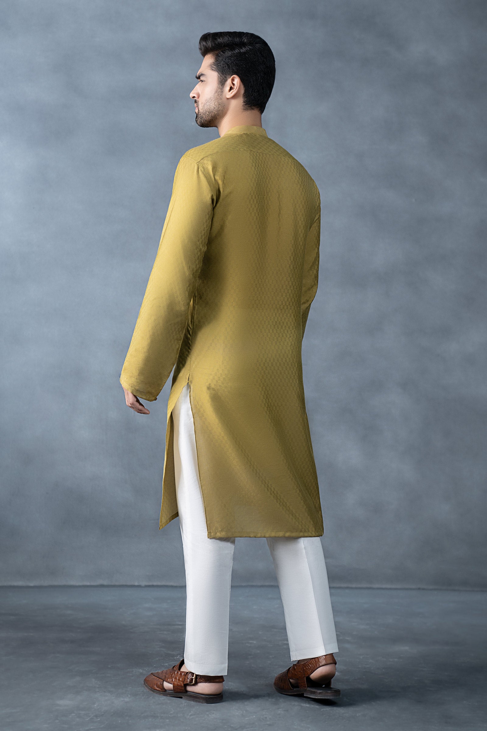 Hand-Embroidered Cotton Jacquard Kurta
