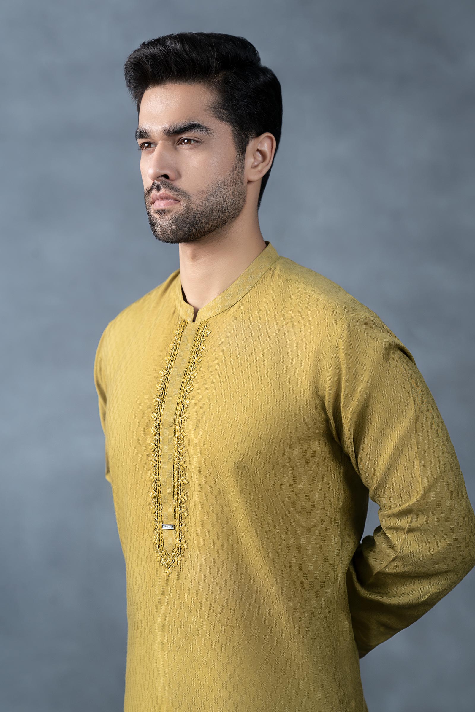 Hand-Embroidered Cotton Jacquard Kurta