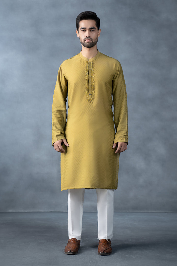 Hand-Embroidered Cotton Jacquard Kurta All Products MKW2516-SML-MTD