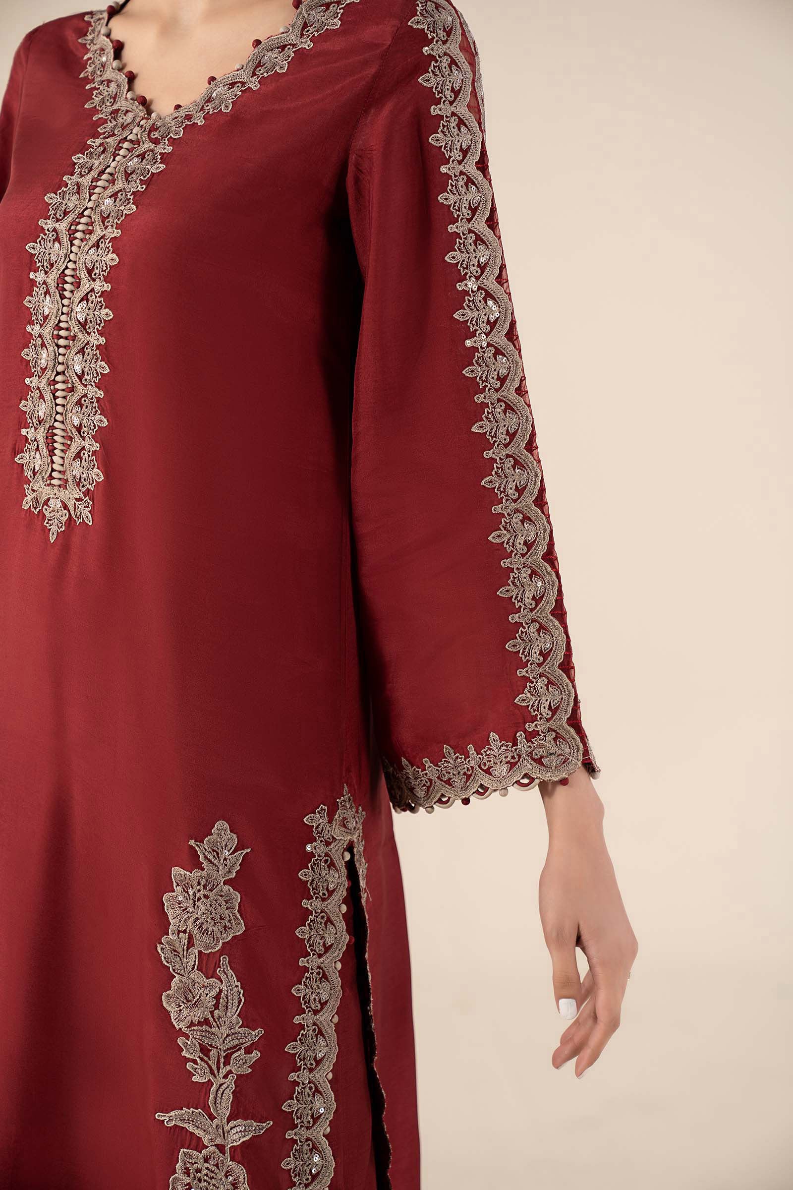 3 Piece Embroidered Tassel Silk Suit