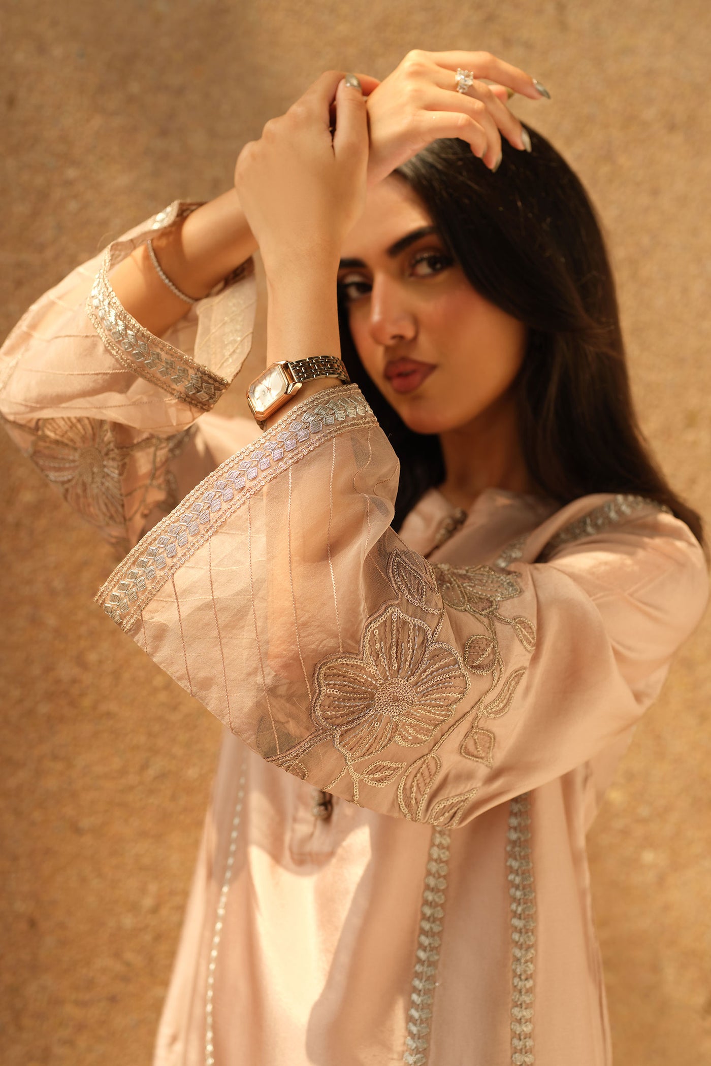 3 Piece Embroidered Tassel Silk Suit