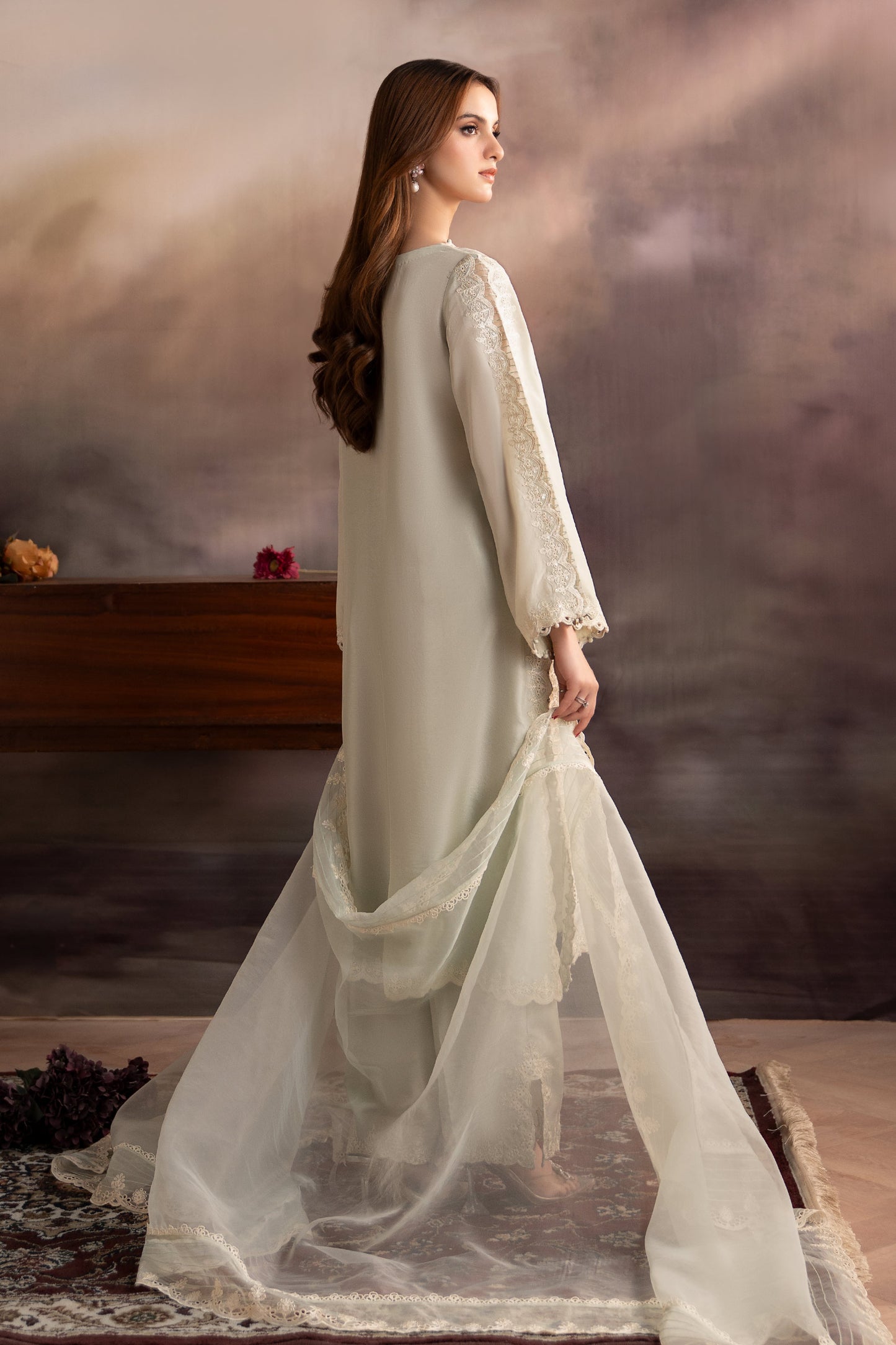 3 Piece Embroidered Tassel Silk Suit