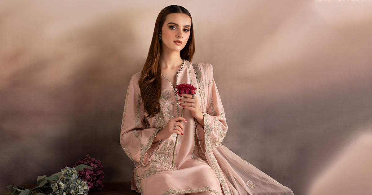 3 Piece Embroidered Raw Silk Suit
