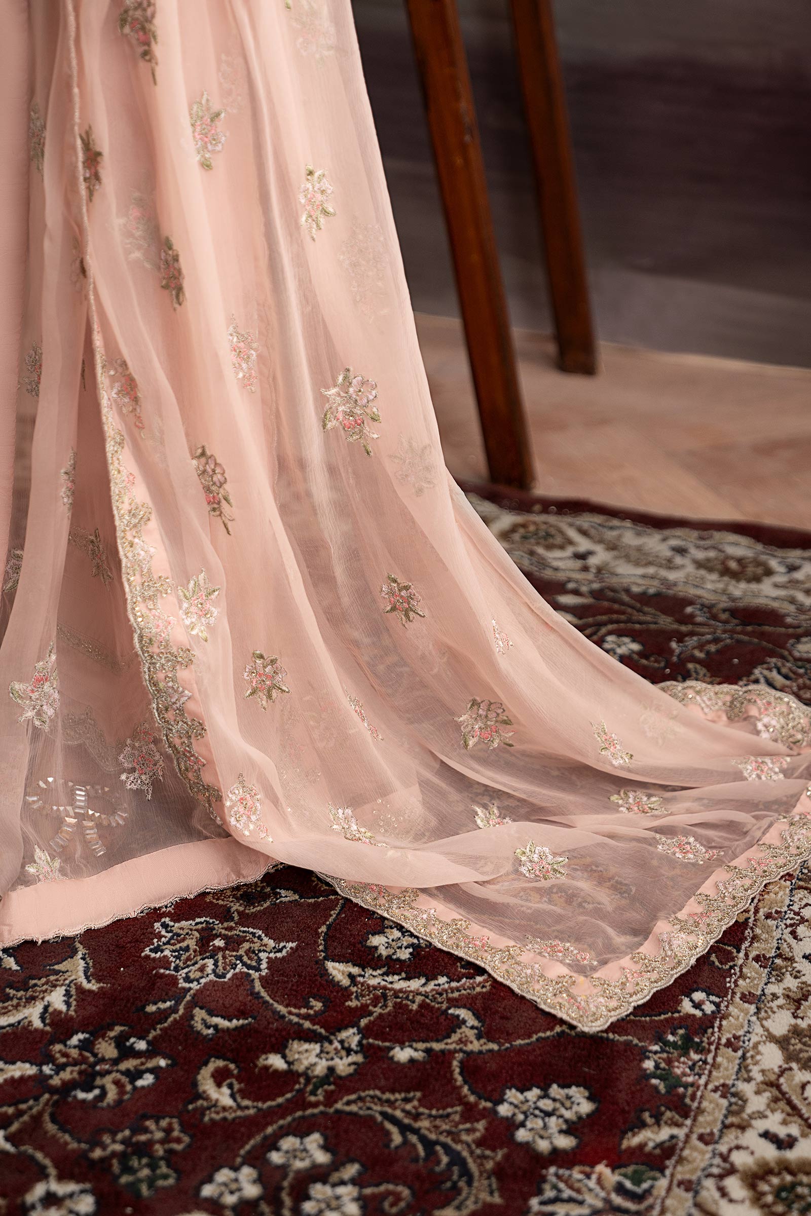 3 Piece Embroidered Raw Silk Suit