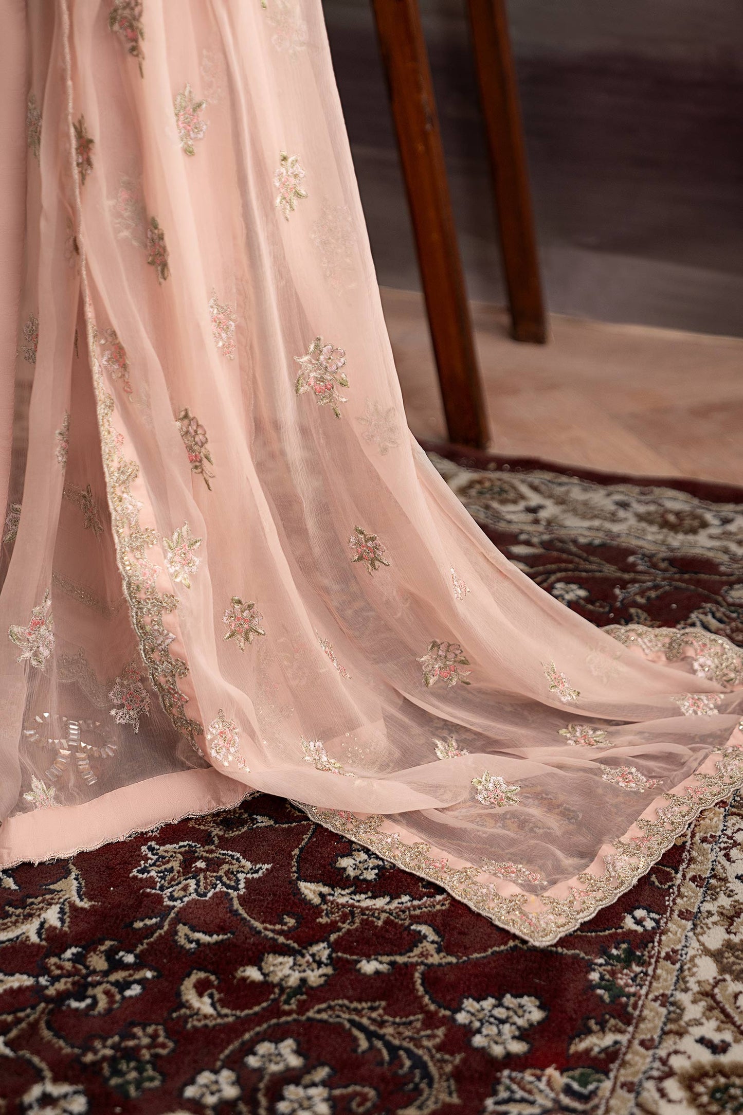 3 Piece Embroidered Raw Silk Suit