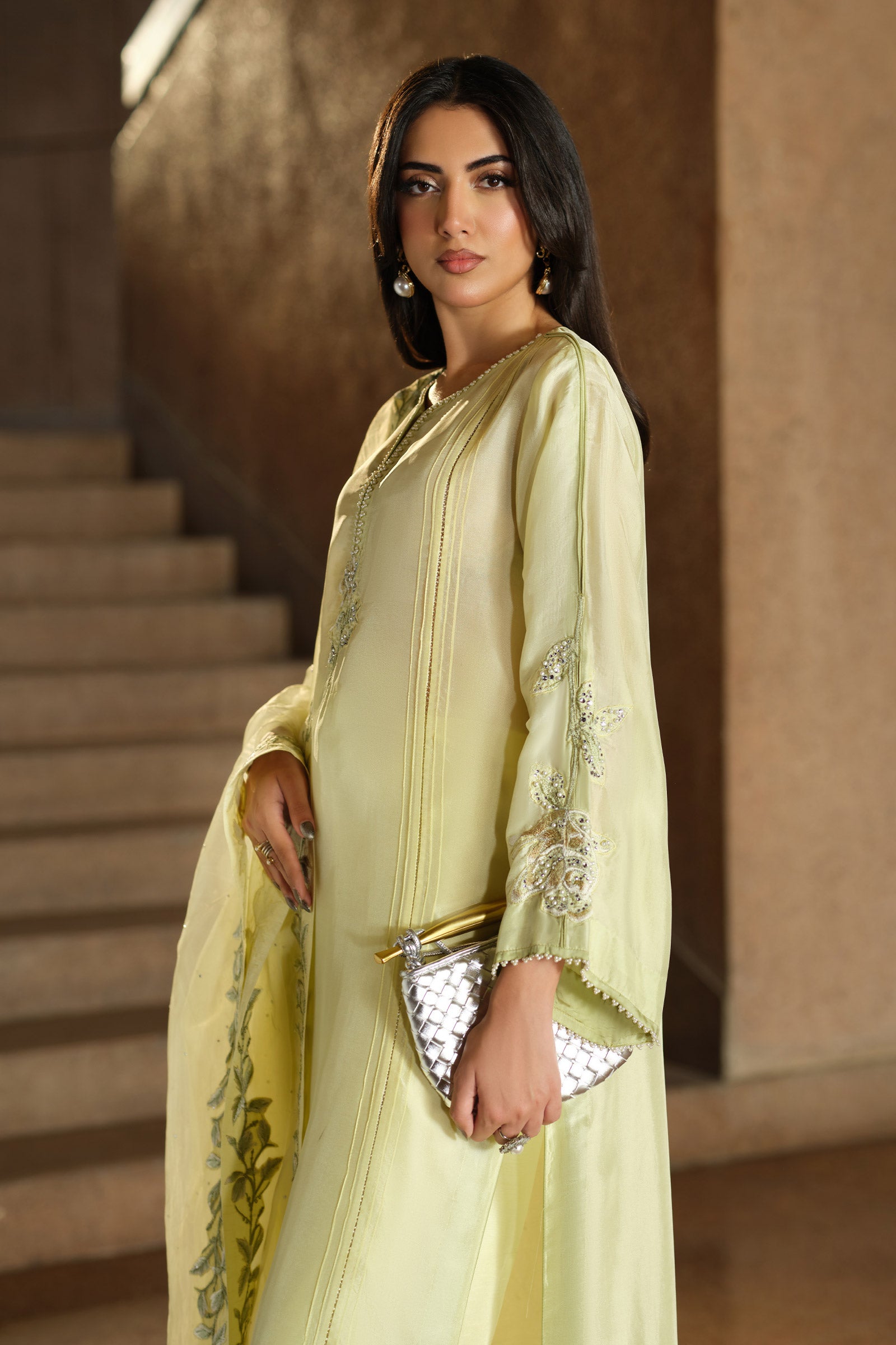 3 Piece Embroidered Tassel Silk Suit