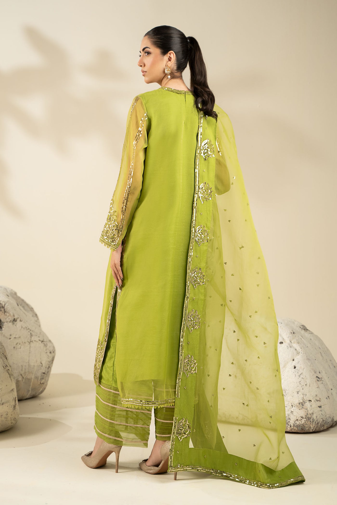 3 Piece Embroidered Tissue Silk Suit
