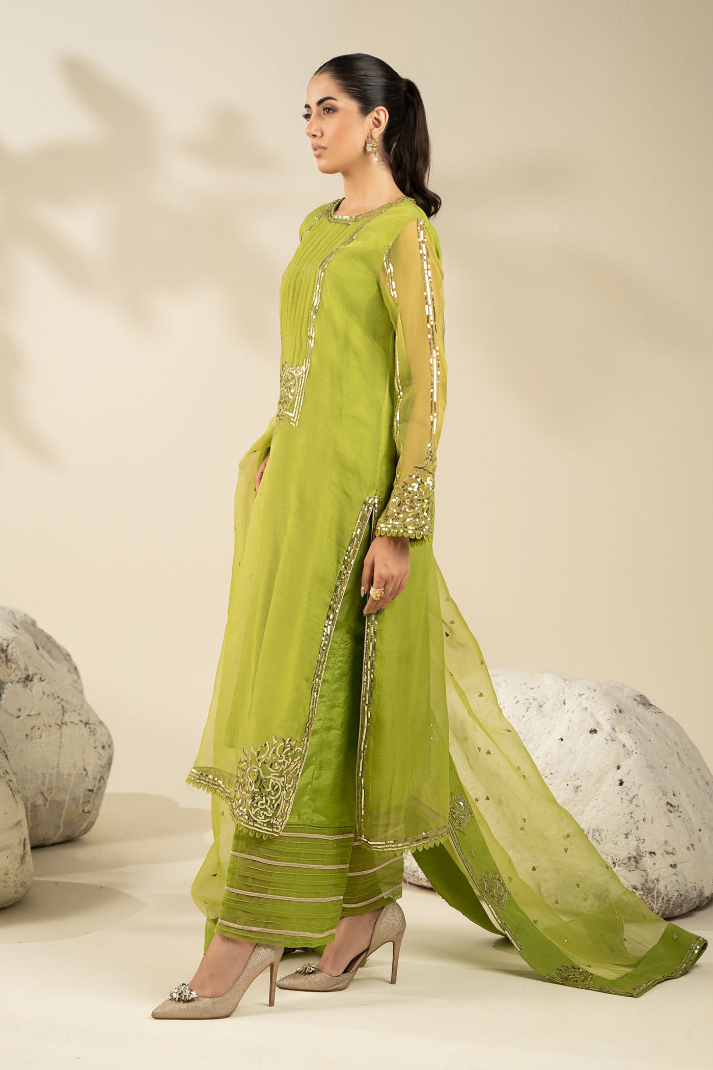 3 Piece Embroidered Tissue Silk Suit