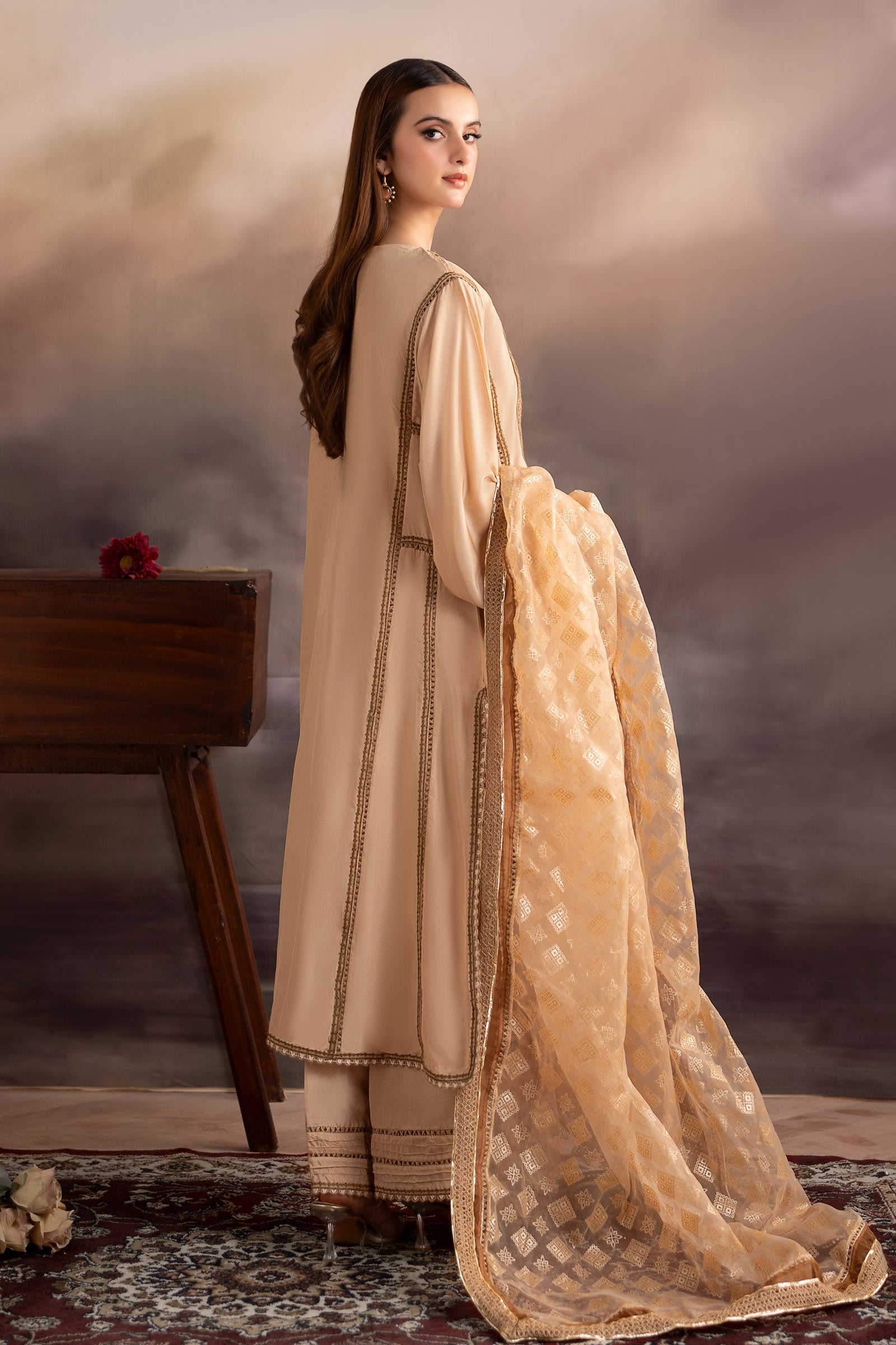 3 Piece Embroidered Tissue Silk Suit