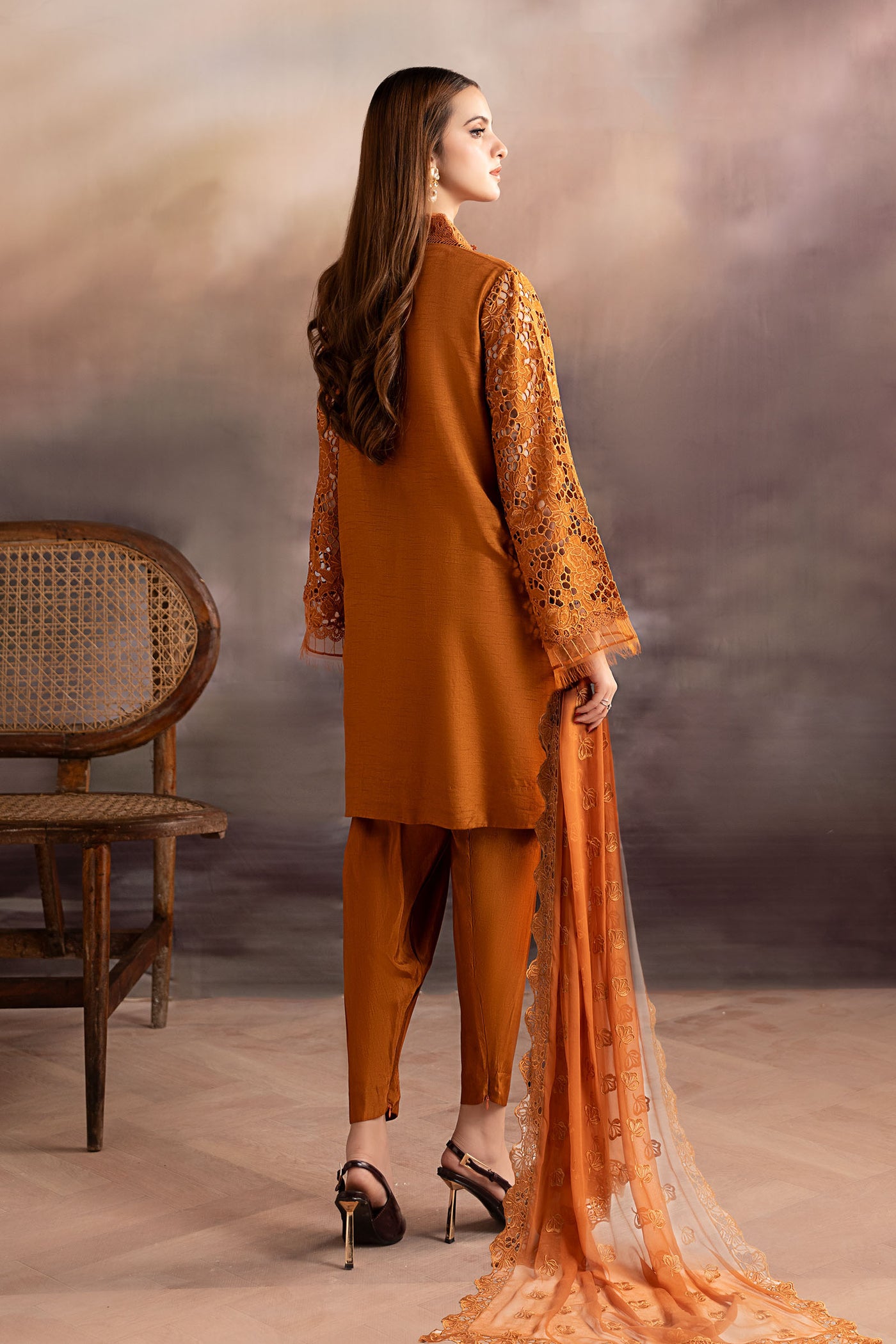 3 Piece Embroidered Tissue Silk Suit
