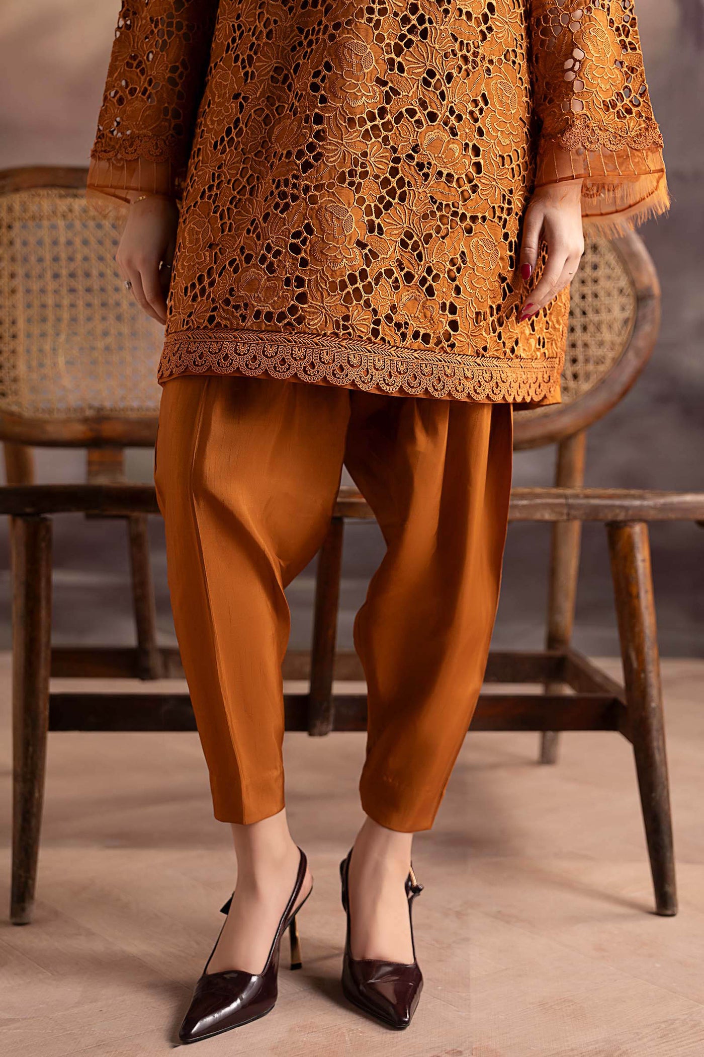 3 Piece Embroidered Tissue Silk Suit