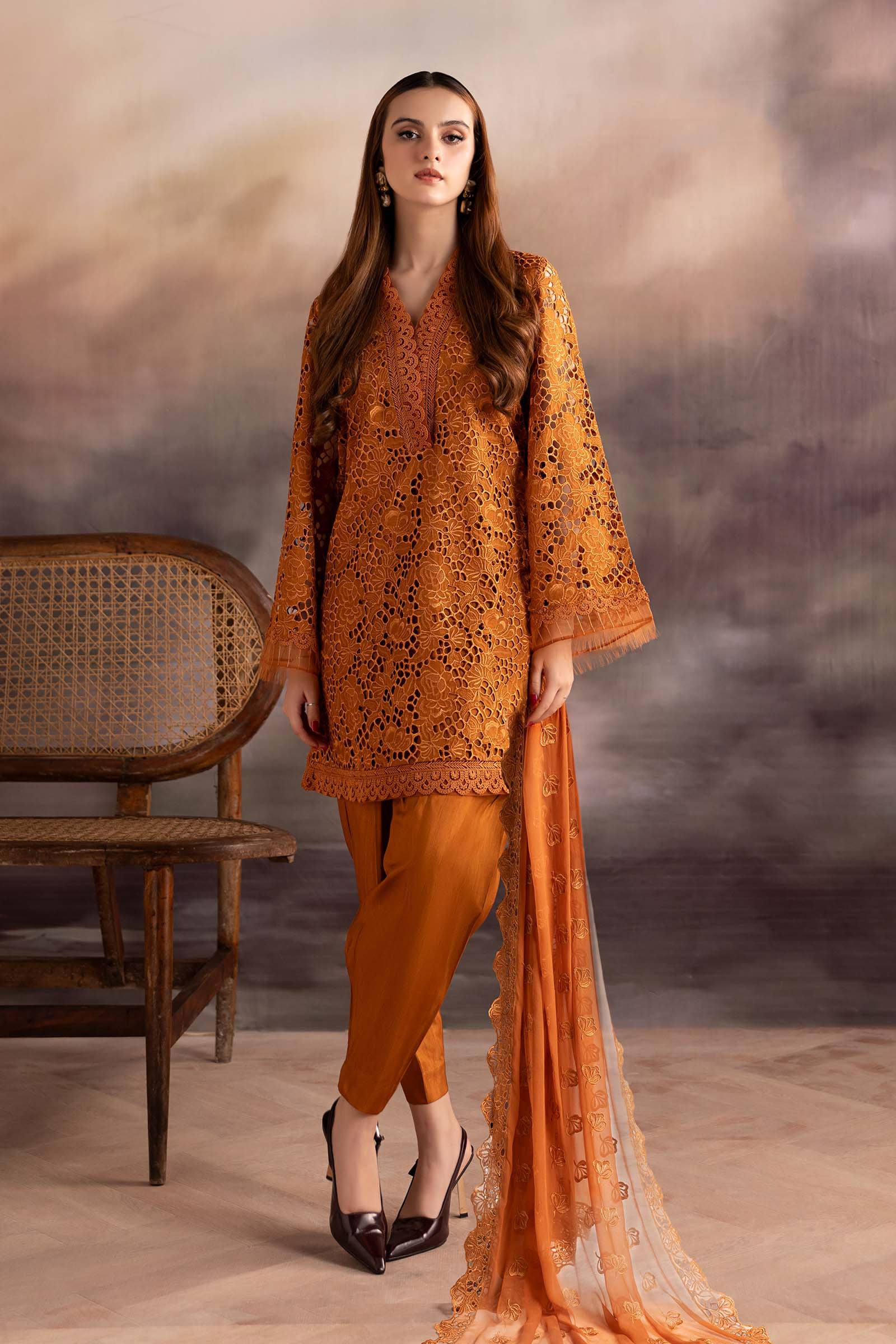 3 Piece Embroidered Bamber Raw Silk Suit
