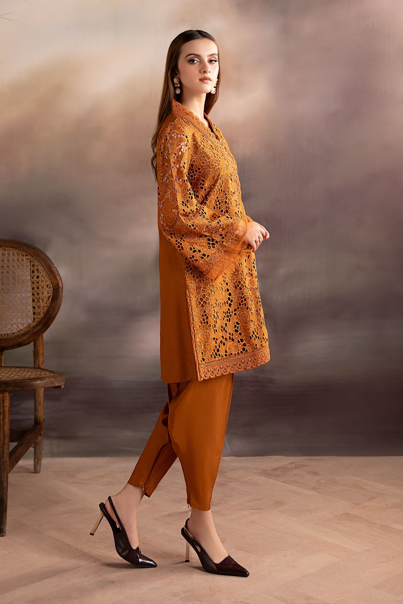 3 Piece Embroidered Tissue Silk Suit