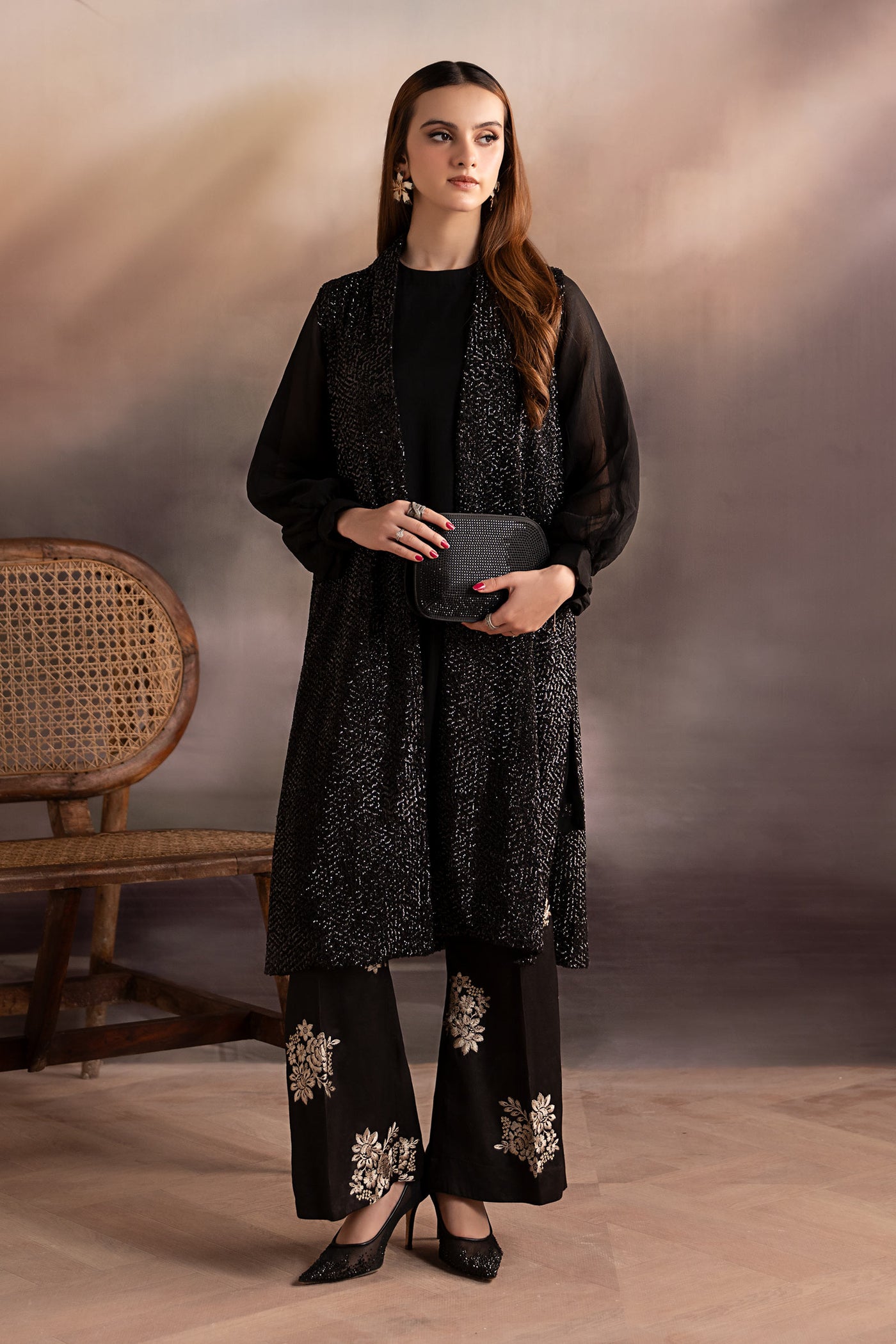3 Piece Embroidered Chiffon Suit