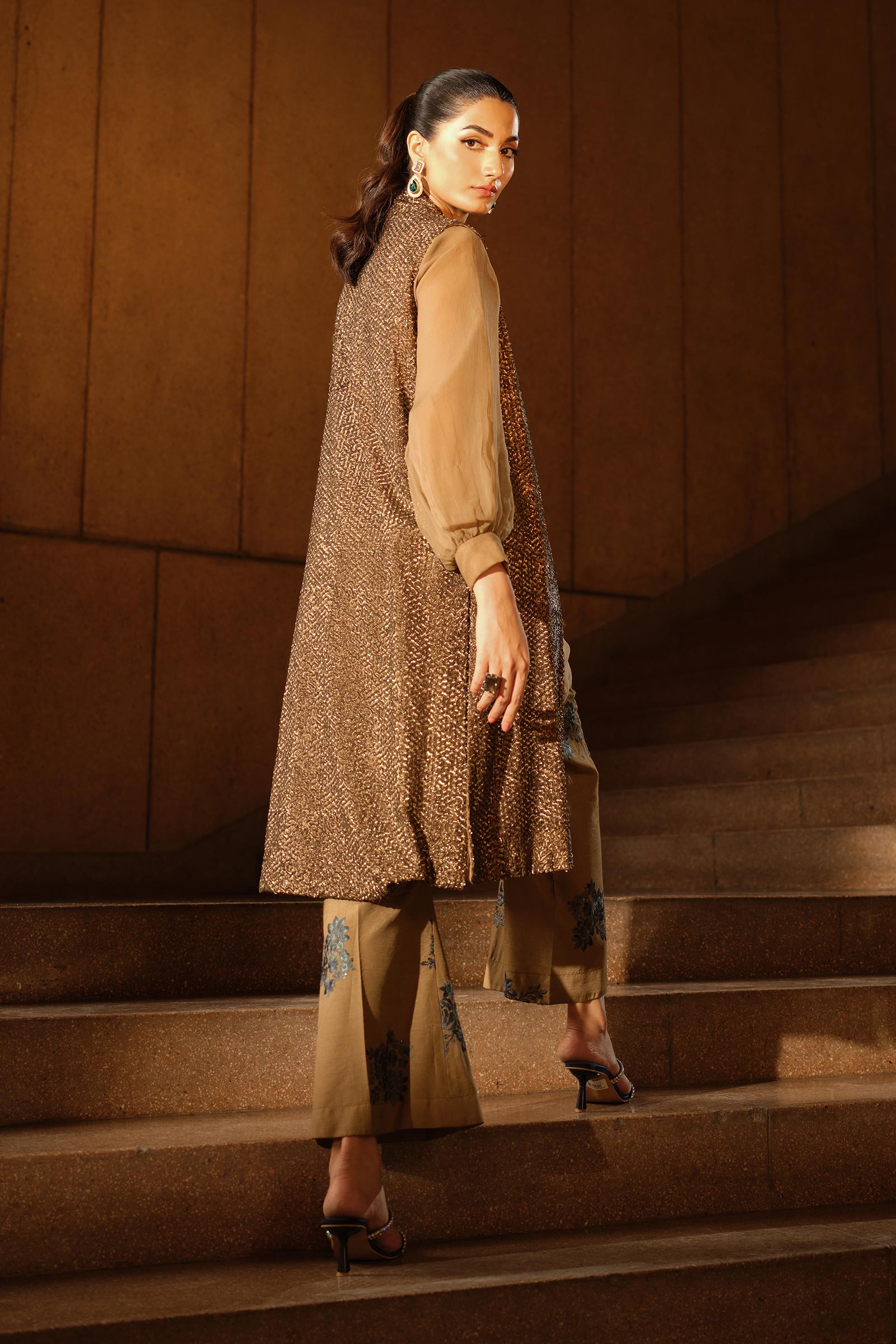 3 Piece Embroidered Raw Silk Suit