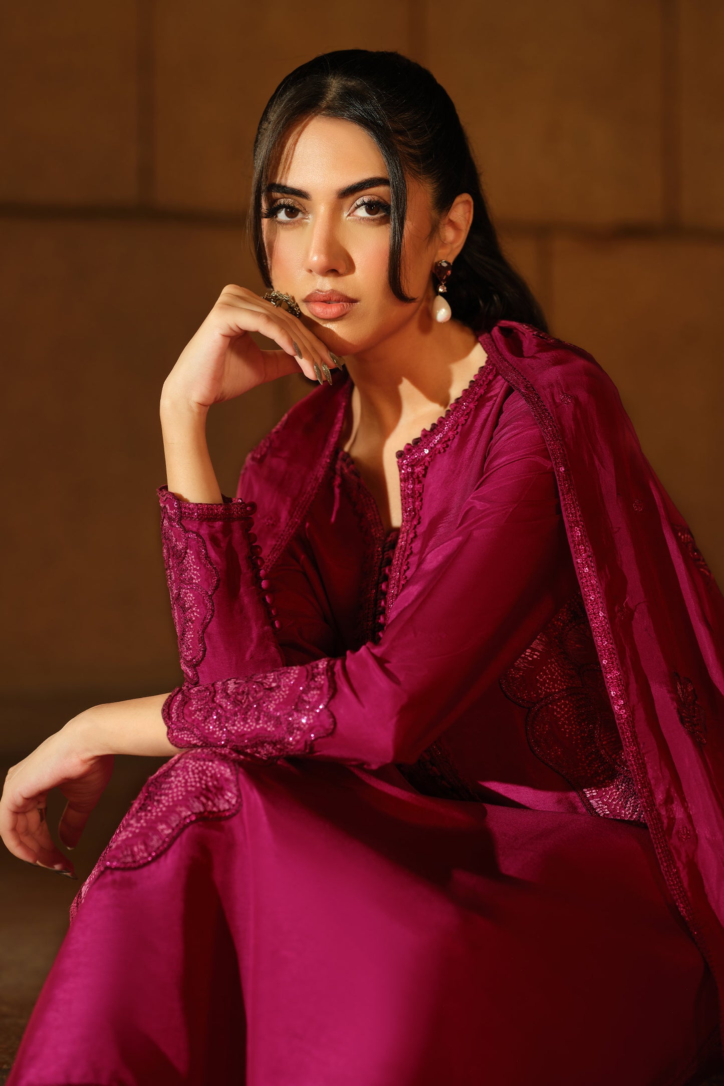 3 Piece Embroidered Tissue Silk Suit