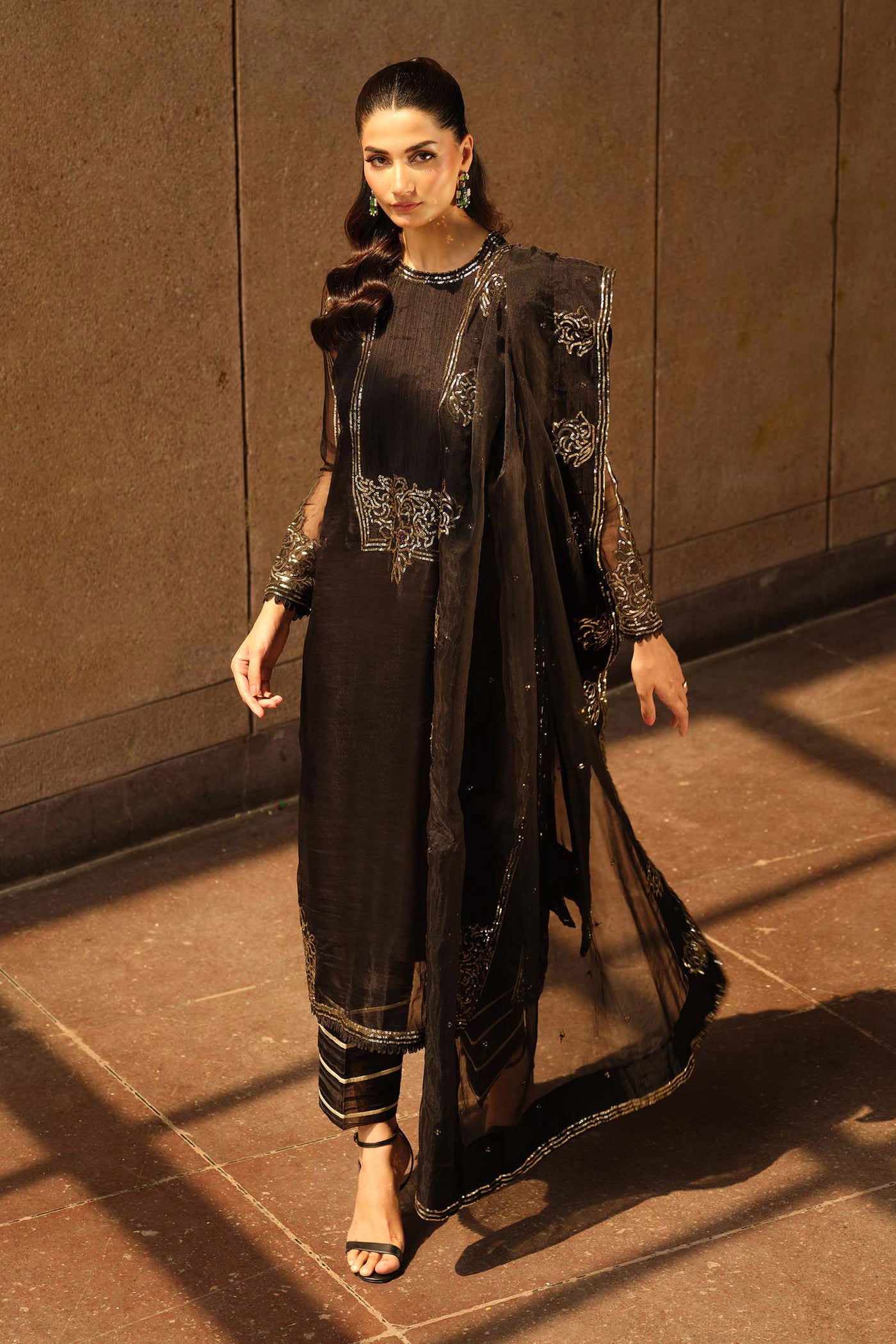 3 Piece Embroidered Organza Suit