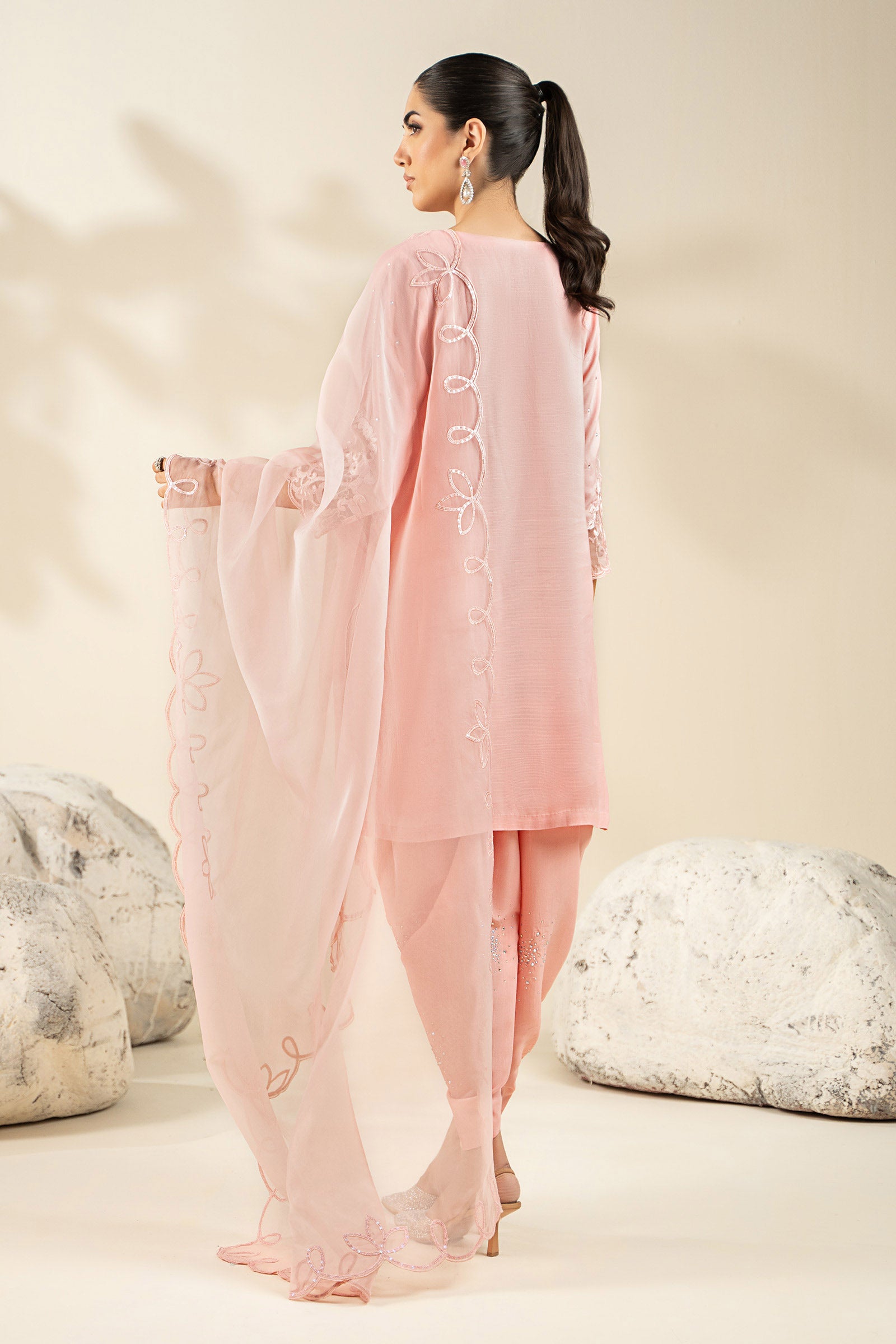 3 Piece Embroidered Raw Silk Suit