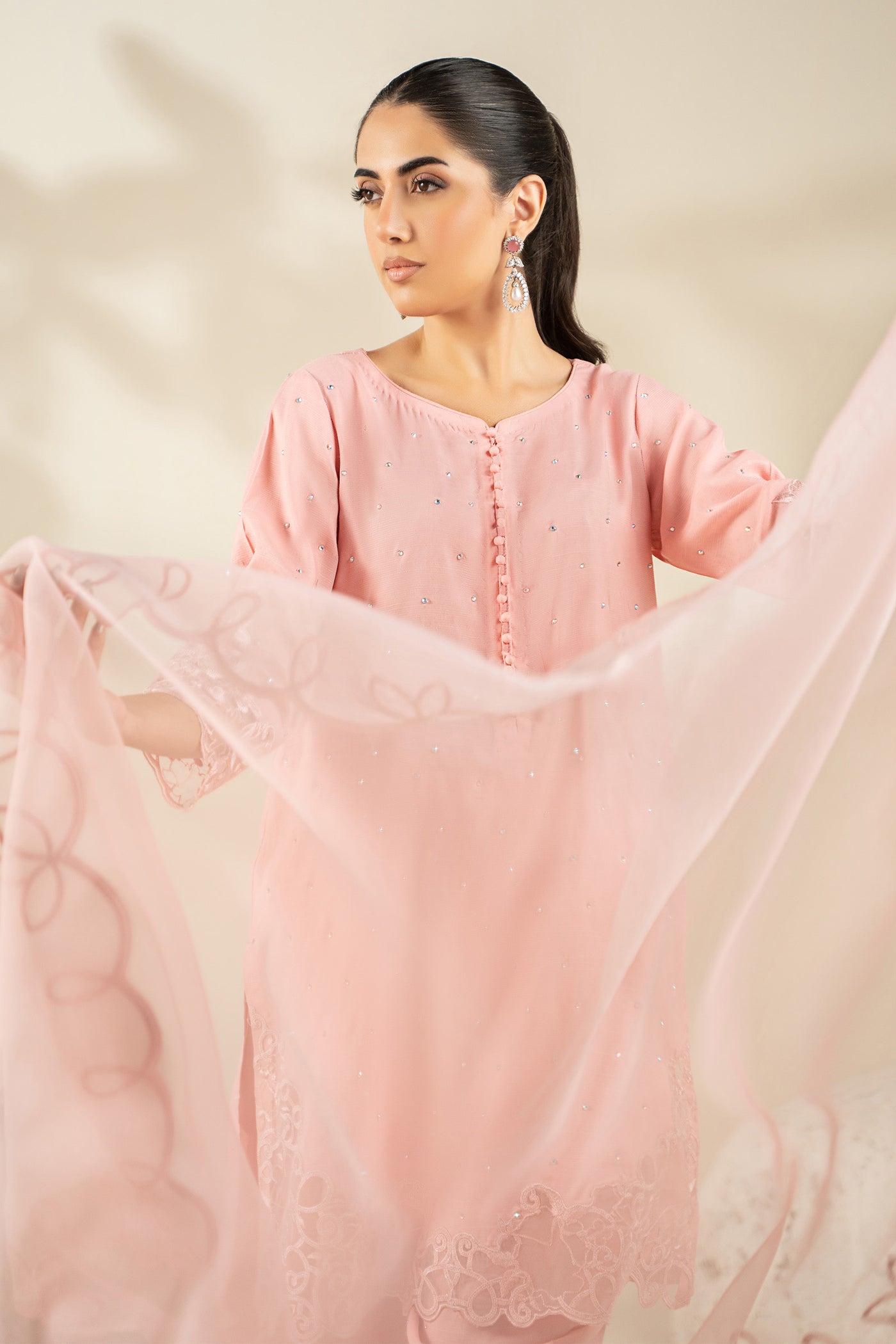 3 Piece Embroidered Raw Silk Suit