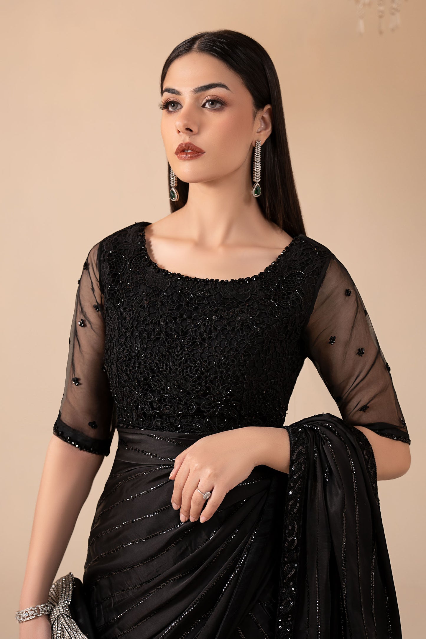 Embroidered Charmeuse Silk Saree