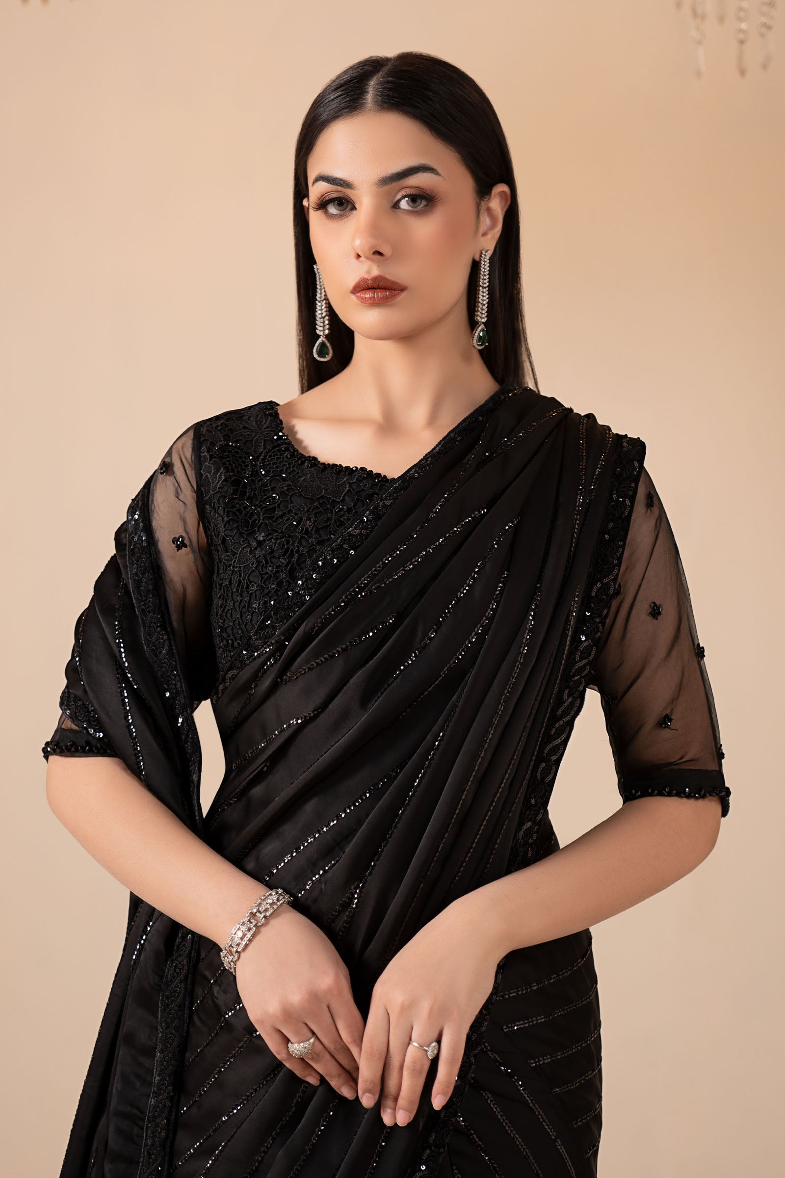 Embroidered Charmeuse Silk Saree