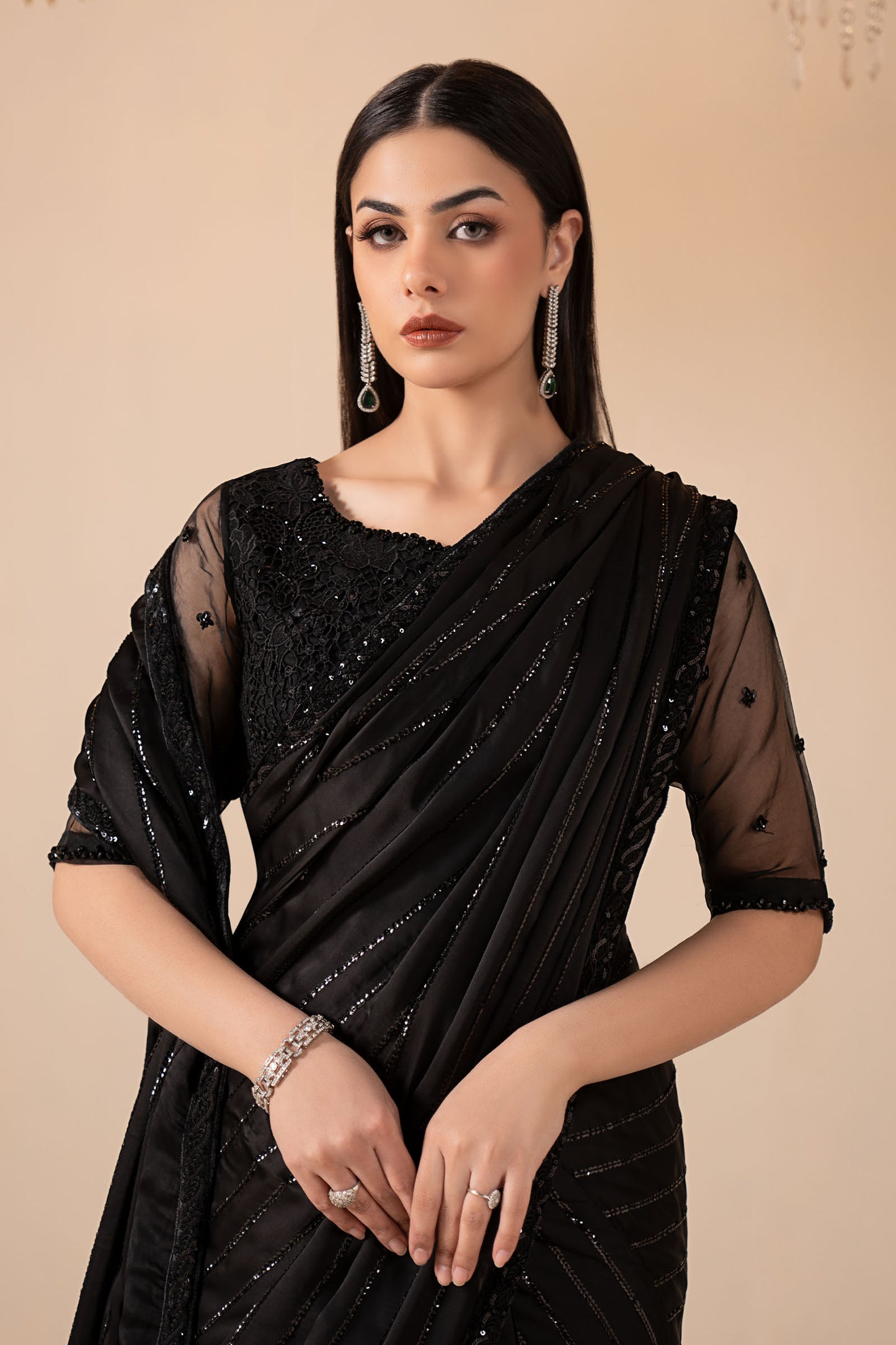 Embroidered Charmeuse Silk Saree