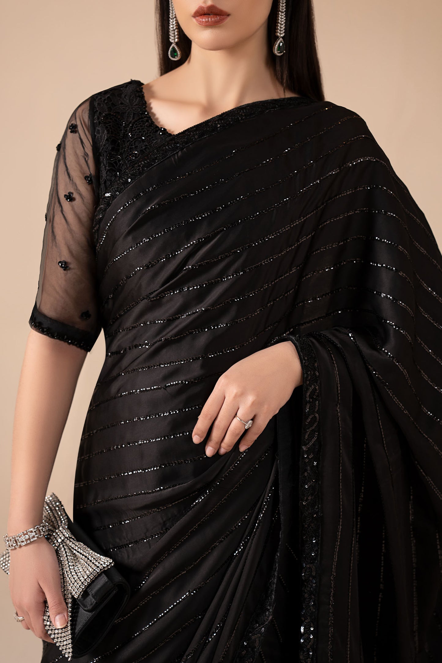 Embroidered Charmeuse Silk Saree